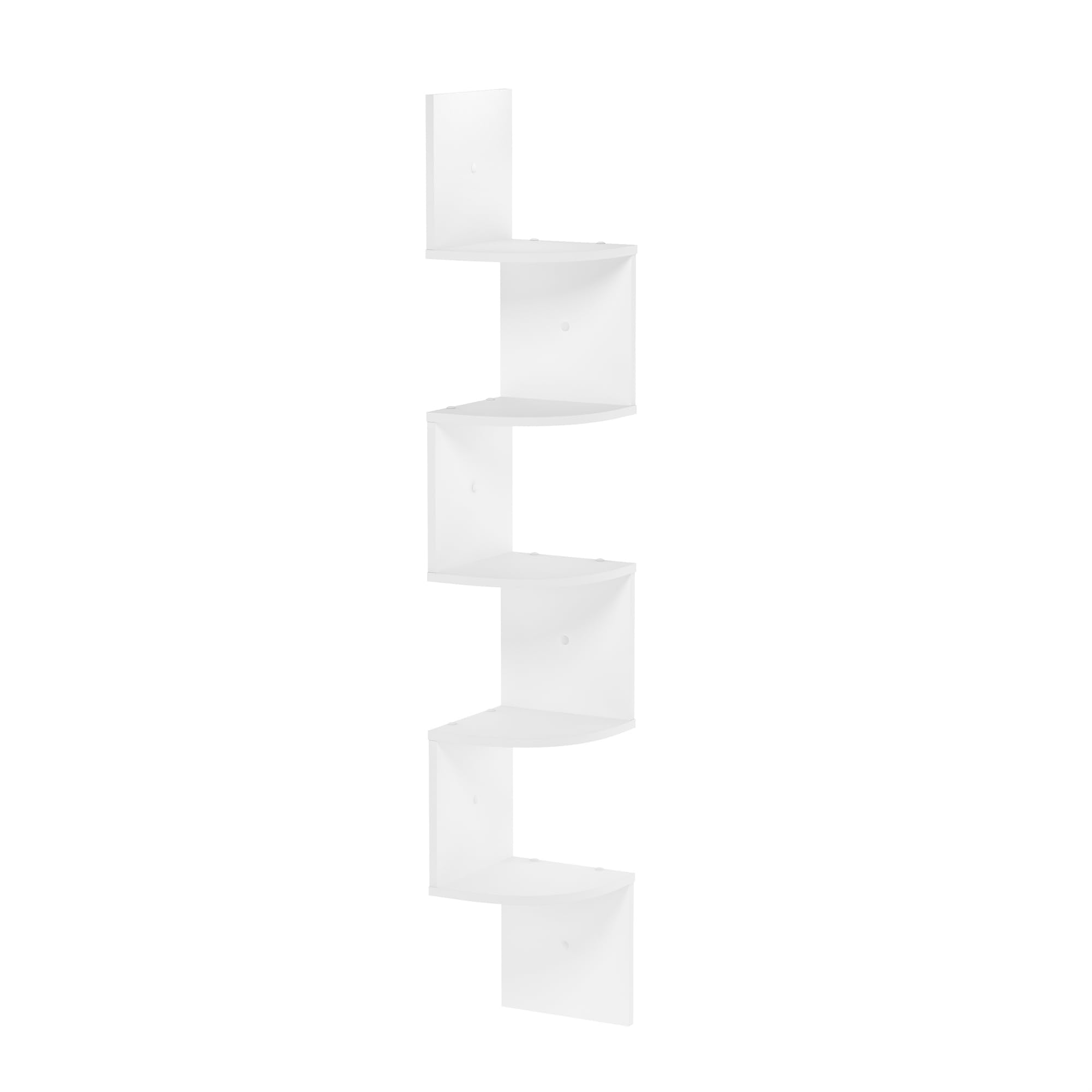 Furinno Rossi 5-Tier Floating Corner Shelf for Wall, Corner Zigzag Shelf Wall Mounted, Radial Wall Mount Shelves, for Home Office, Living Room, Bedroom, Bathroom, White
