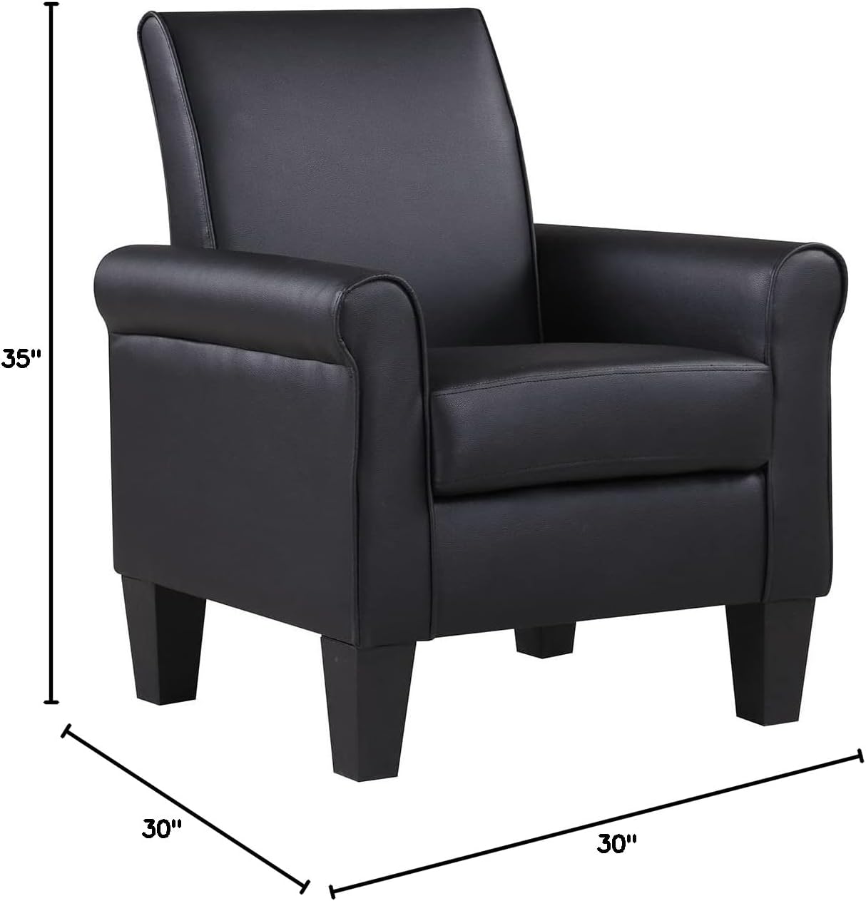 Lohoms Faux Leather Accent Chair Set of 2, Mid Century Modern Living Room Chair, Upholstered Comfortable PU Leather Armchair for Bedroom, Office or Waiting Areas-Black