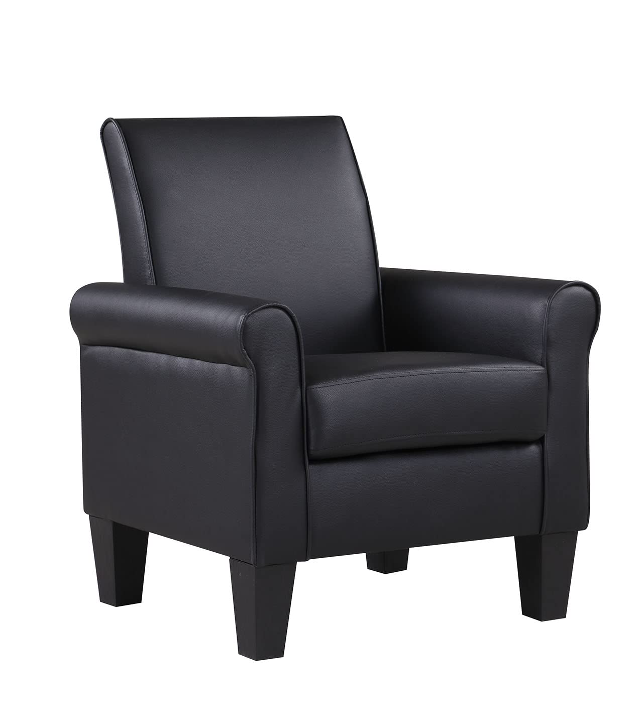 Lohoms Faux Leather Accent Chair Set of 2, Mid Century Modern Living Room Chair, Upholstered Comfortable PU Leather Armchair for Bedroom, Office or Waiting Areas-Black