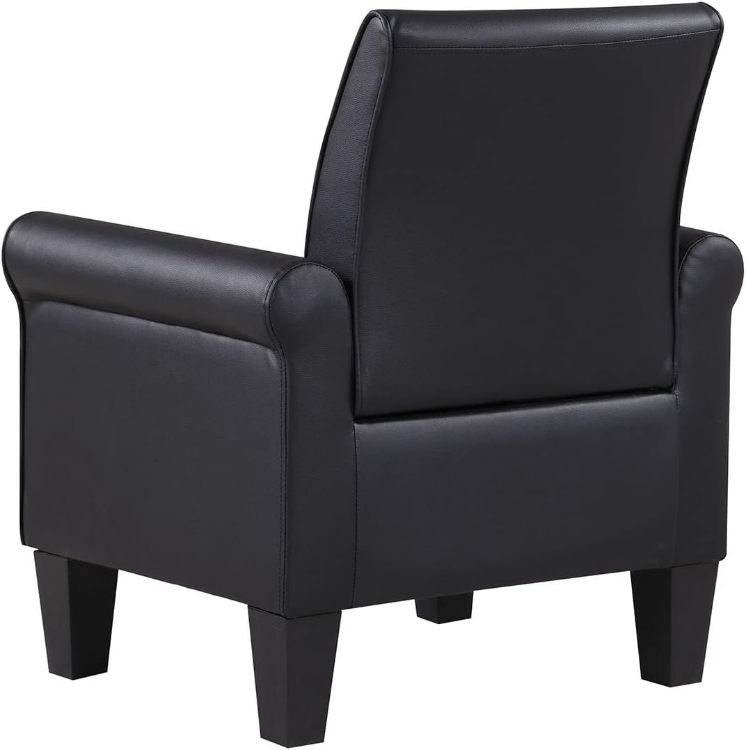 Lohoms Faux Leather Accent Chair Set of 2, Mid Century Modern Living Room Chair, Upholstered Comfortable PU Leather Armchair for Bedroom, Office or Waiting Areas-Black