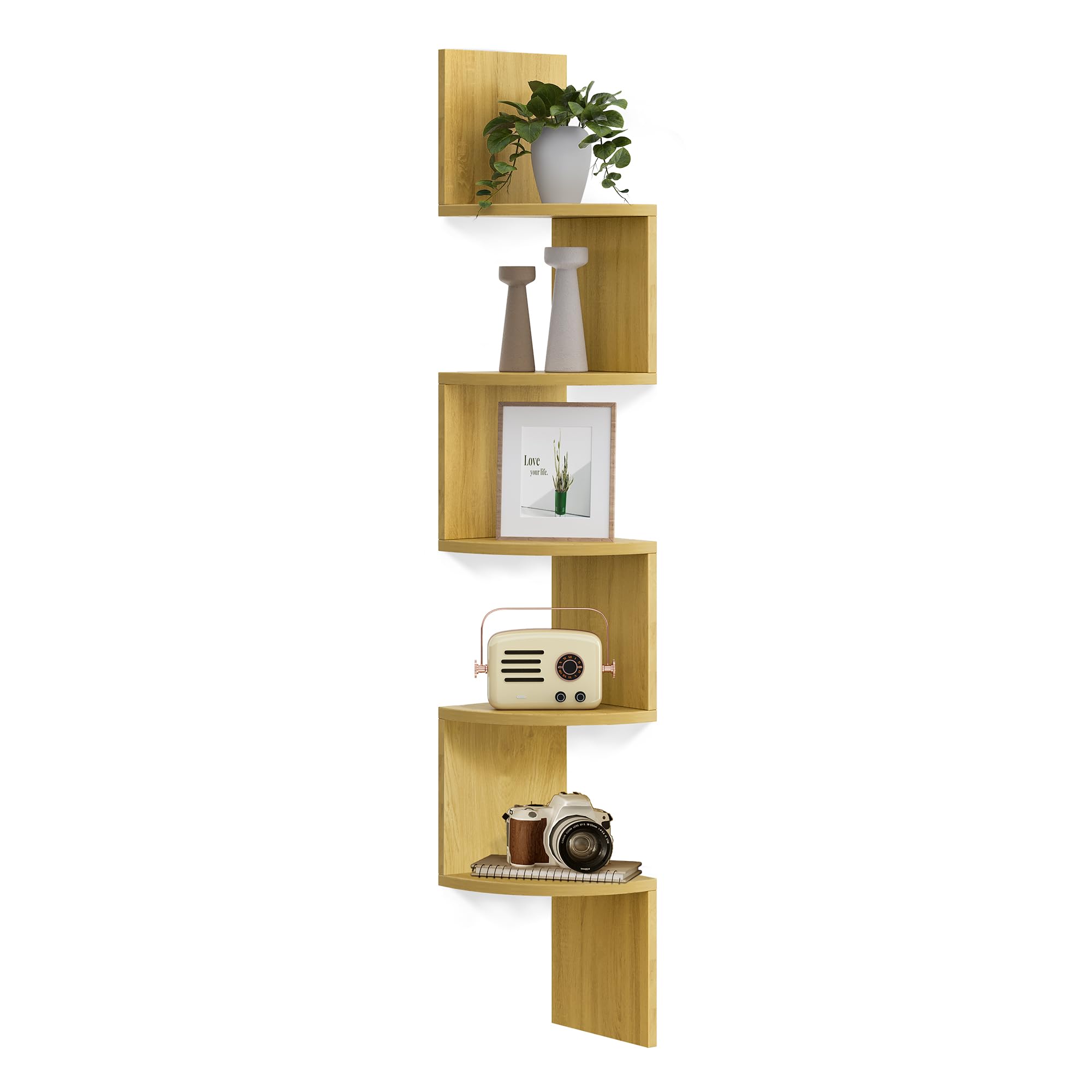 VASAGLE Corner Shelf Wall Mount, 5-Tier Floating Corner Bookshelf, Plant Shelf for Bedroom, Living Room, Bathroom, Home Office, Cloud White