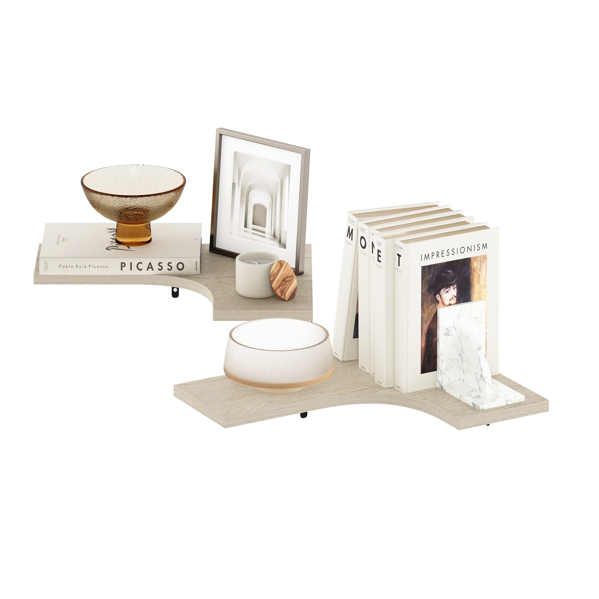 Furinno Rossi 5-Tier Floating Corner Shelf for Wall, Corner Zigzag Shelf Wall Mounted, Radial Wall Mount Shelves, for Home Office, Living Room, Bedroom, Bathroom, White