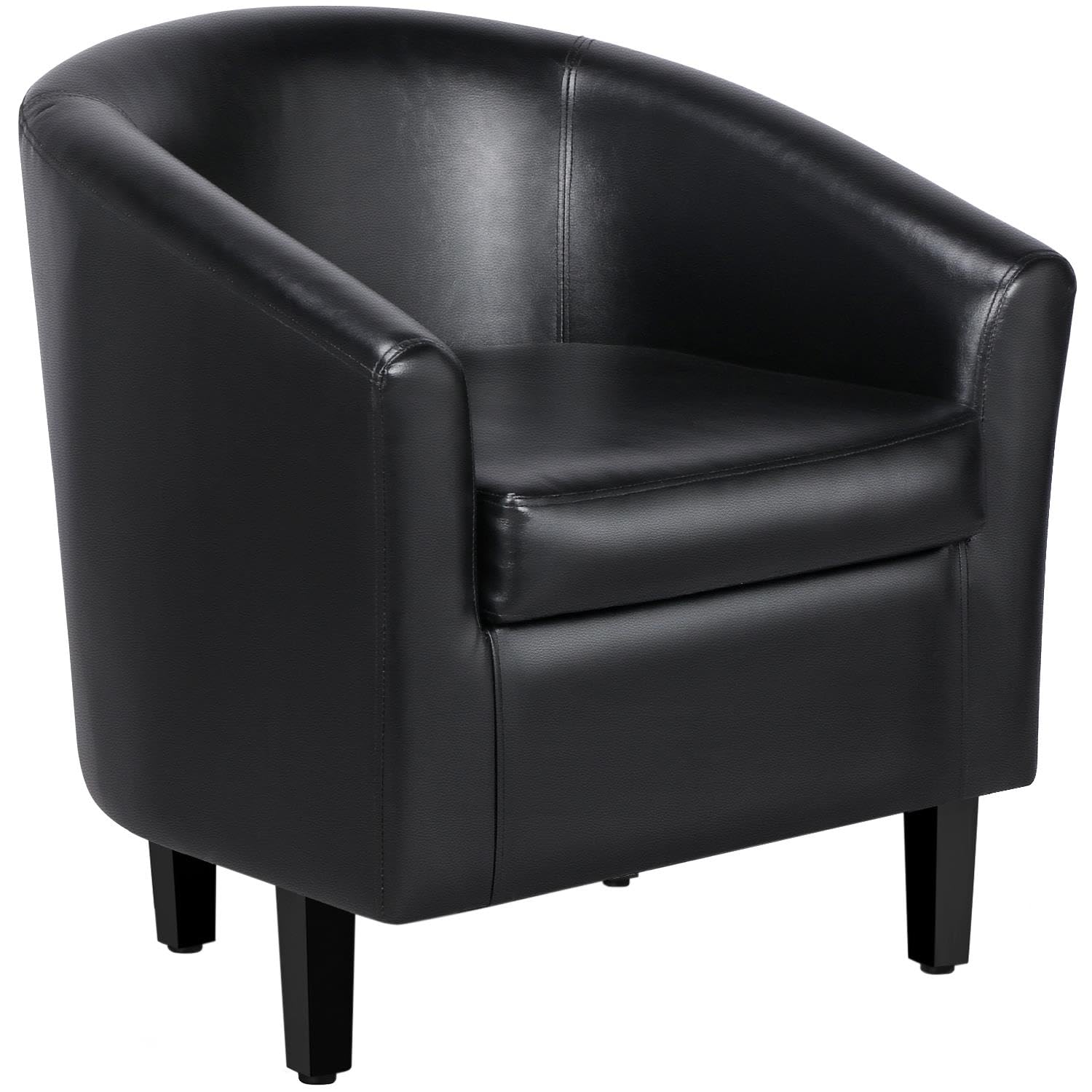Yaheetech Leather Accent Chair, Faux Leather Armchair, Modern Barrel Club Chair with Soft Seat for Living Room Bedroom Reading Waiting Room, Brown