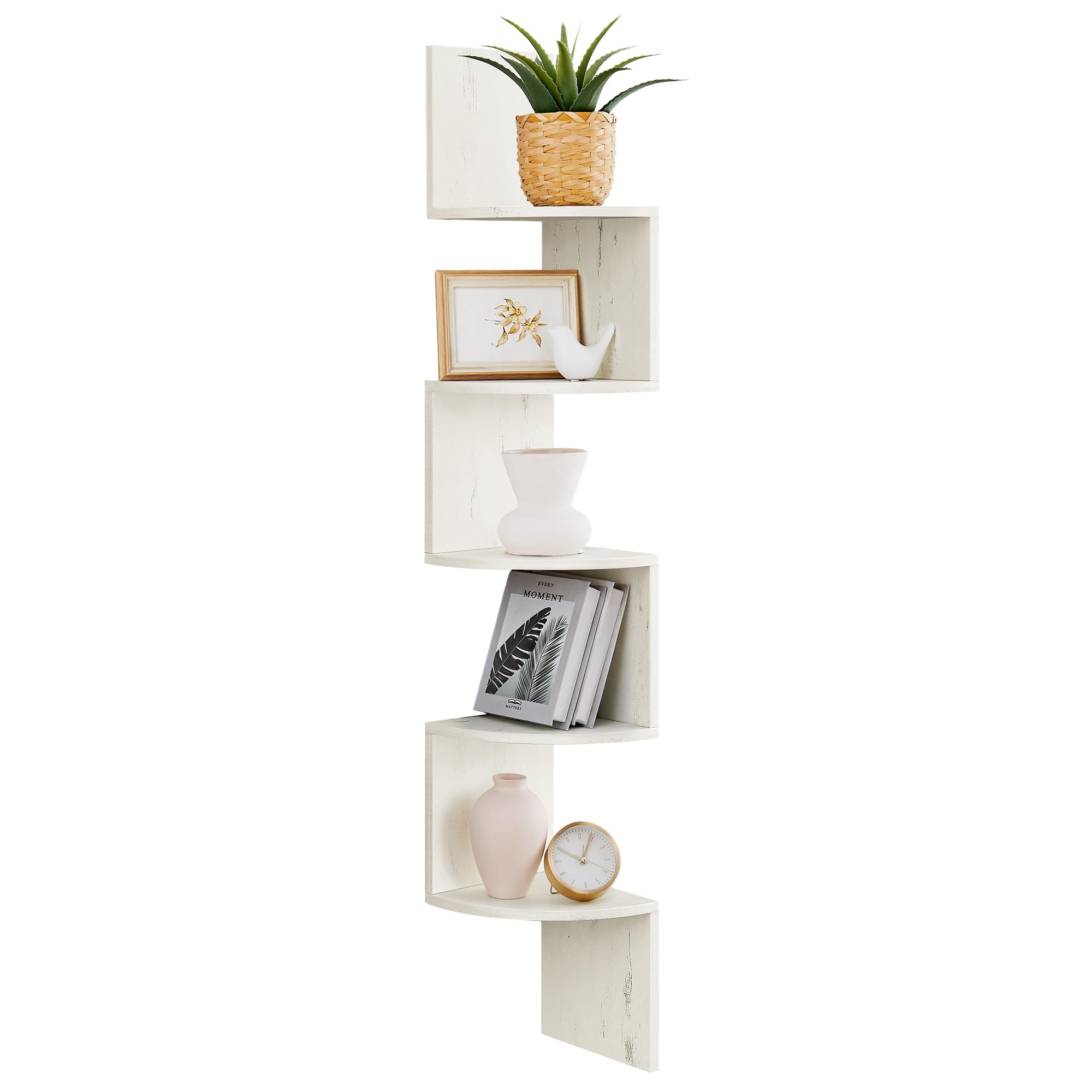 VASAGLE Corner Shelf Wall Mount, 5-Tier Floating Corner Bookshelf, Plant Shelf for Bedroom, Living Room, Bathroom, Home Office, Cloud White