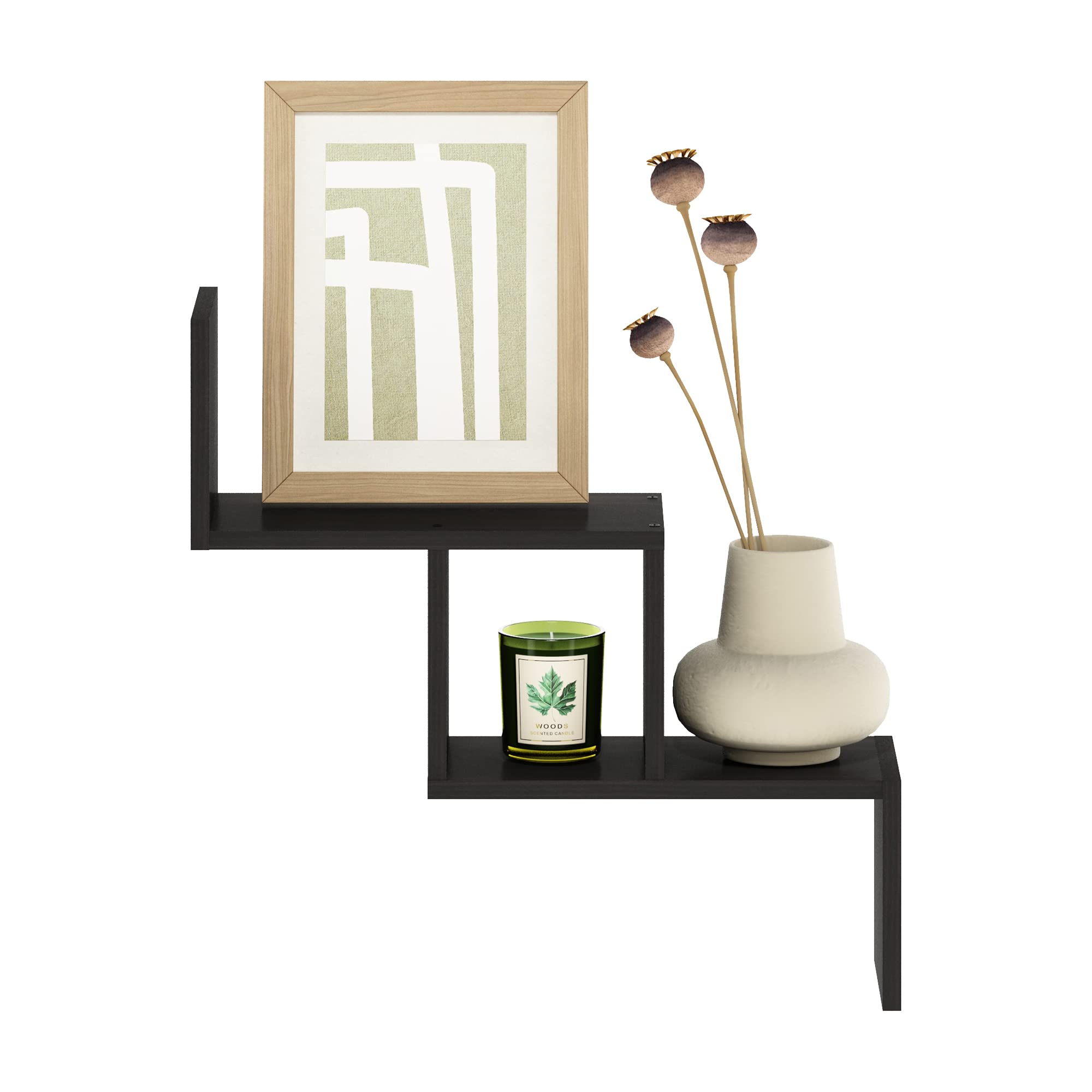 Furinno Rossi 5-Tier Floating Corner Shelf for Wall, Corner Zigzag Shelf Wall Mounted, Radial Wall Mount Shelves, for Home Office, Living Room, Bedroom, Bathroom, White