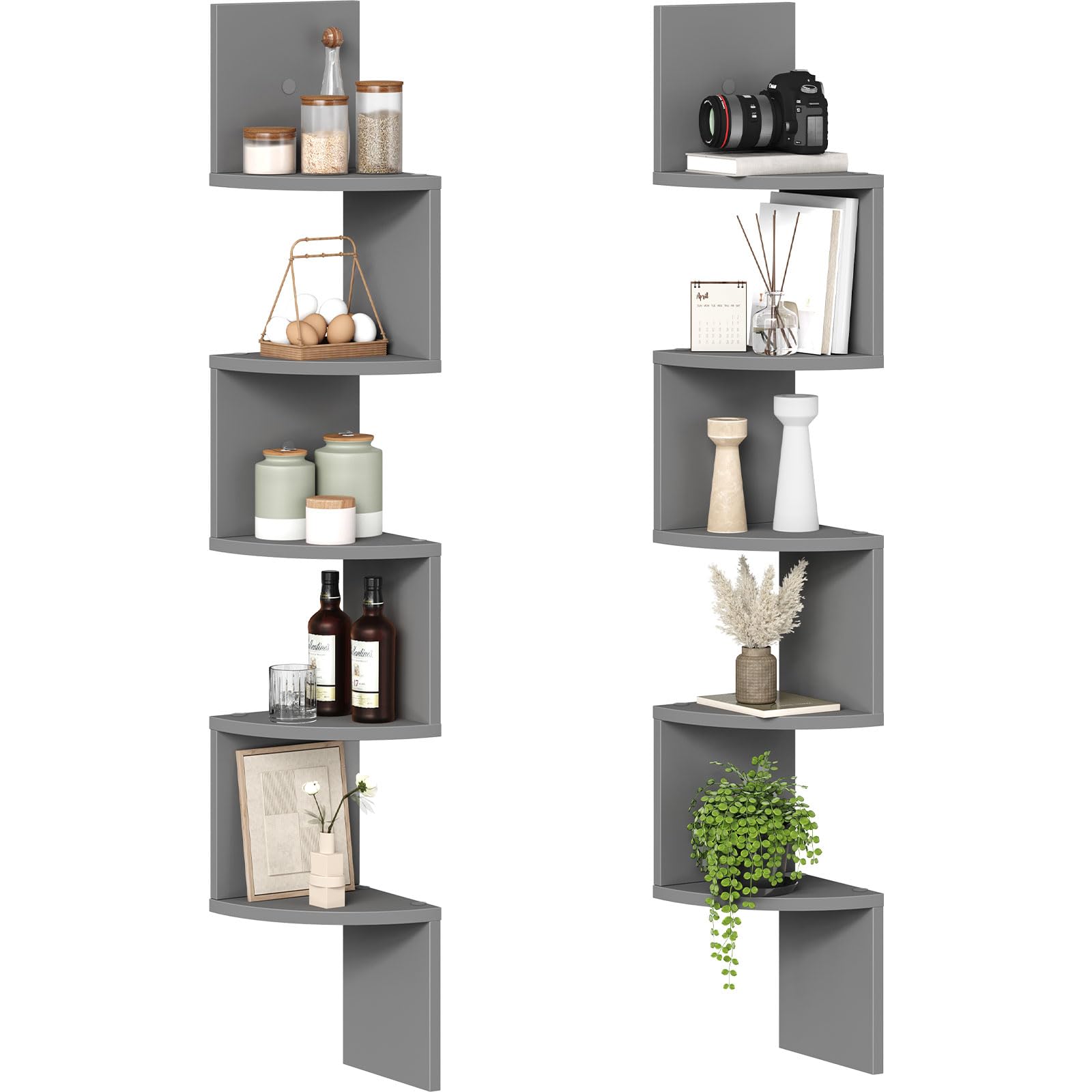 HOOBRO Corner Shelf Wall-Mounted, Set of 2 Floating Corner Shelves for Wall, 4-Tier Corner Bookshelves for Living Room, Bedroom, Bathroom, Home Office, Rustic Brown BF25BJP201