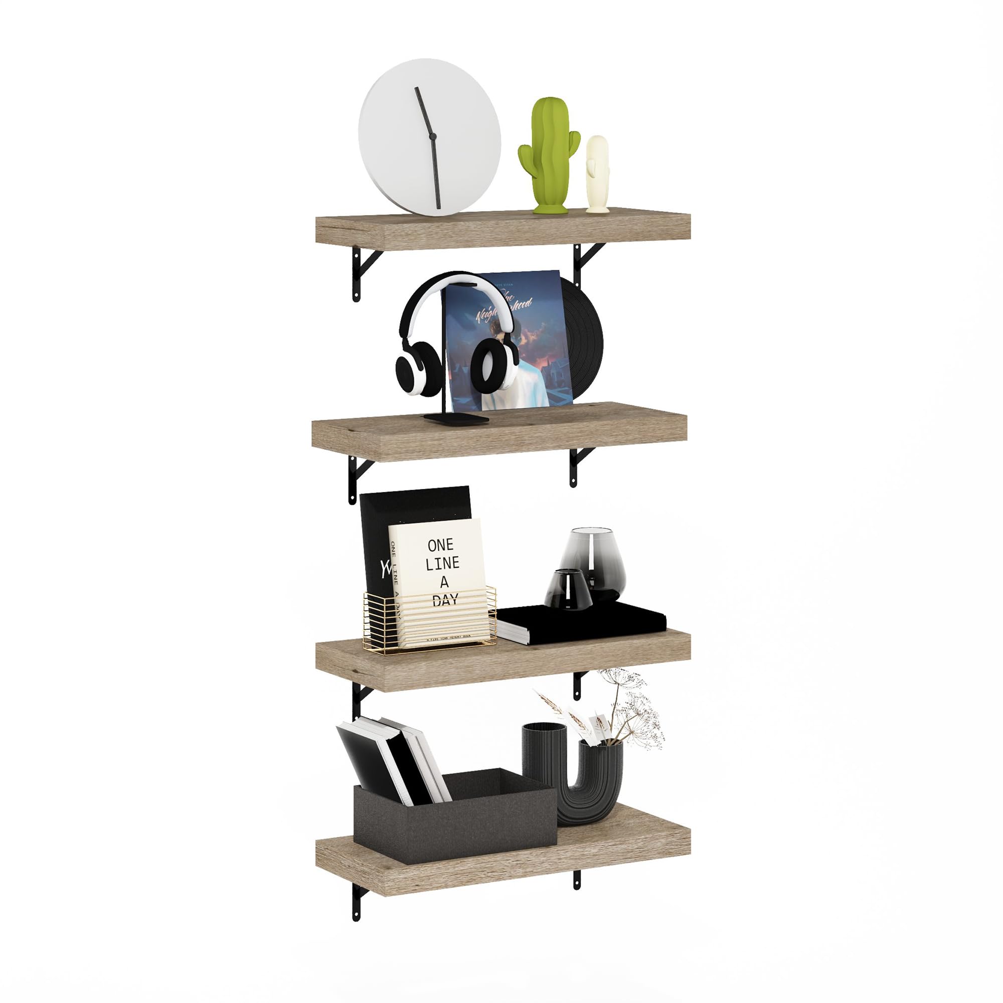 Furinno Rossi 5-Tier Floating Corner Shelf for Wall, Corner Zigzag Shelf Wall Mounted, Radial Wall Mount Shelves, for Home Office, Living Room, Bedroom, Bathroom, White