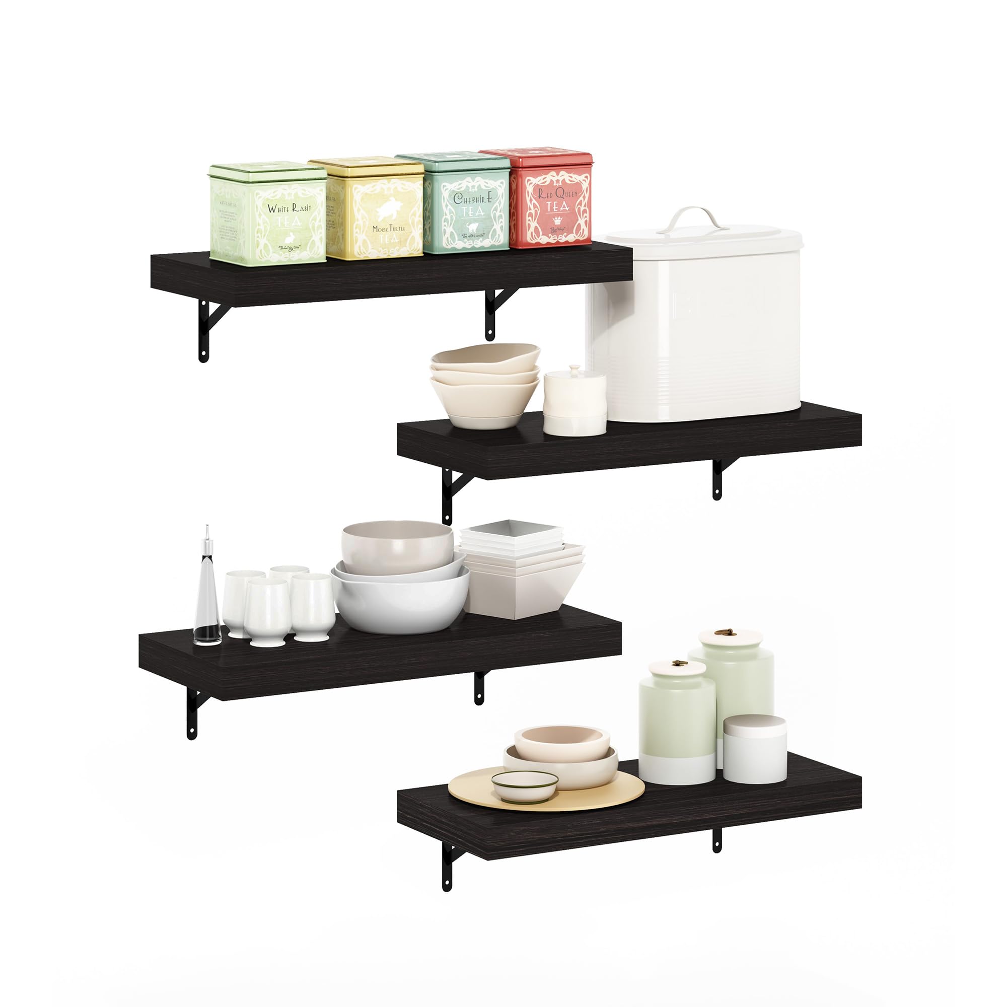 Furinno Rossi 5-Tier Floating Corner Shelf for Wall, Corner Zigzag Shelf Wall Mounted, Radial Wall Mount Shelves, for Home Office, Living Room, Bedroom, Bathroom, White