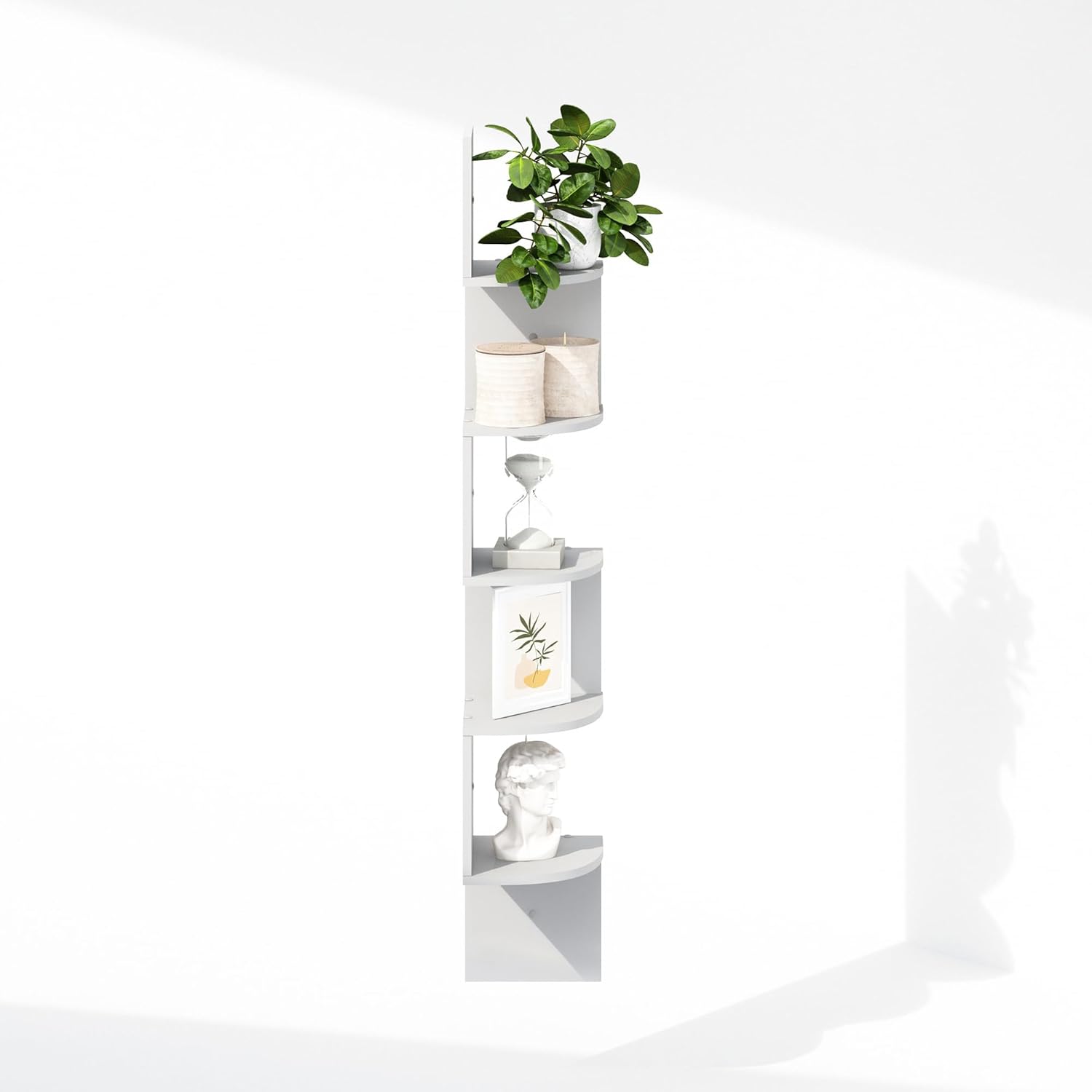 Furinno Rossi 5-Tier Floating Corner Shelf for Wall, Corner Zigzag Shelf Wall Mounted, Radial Wall Mount Shelves, for Home Office, Living Room, Bedroom, Bathroom, White
