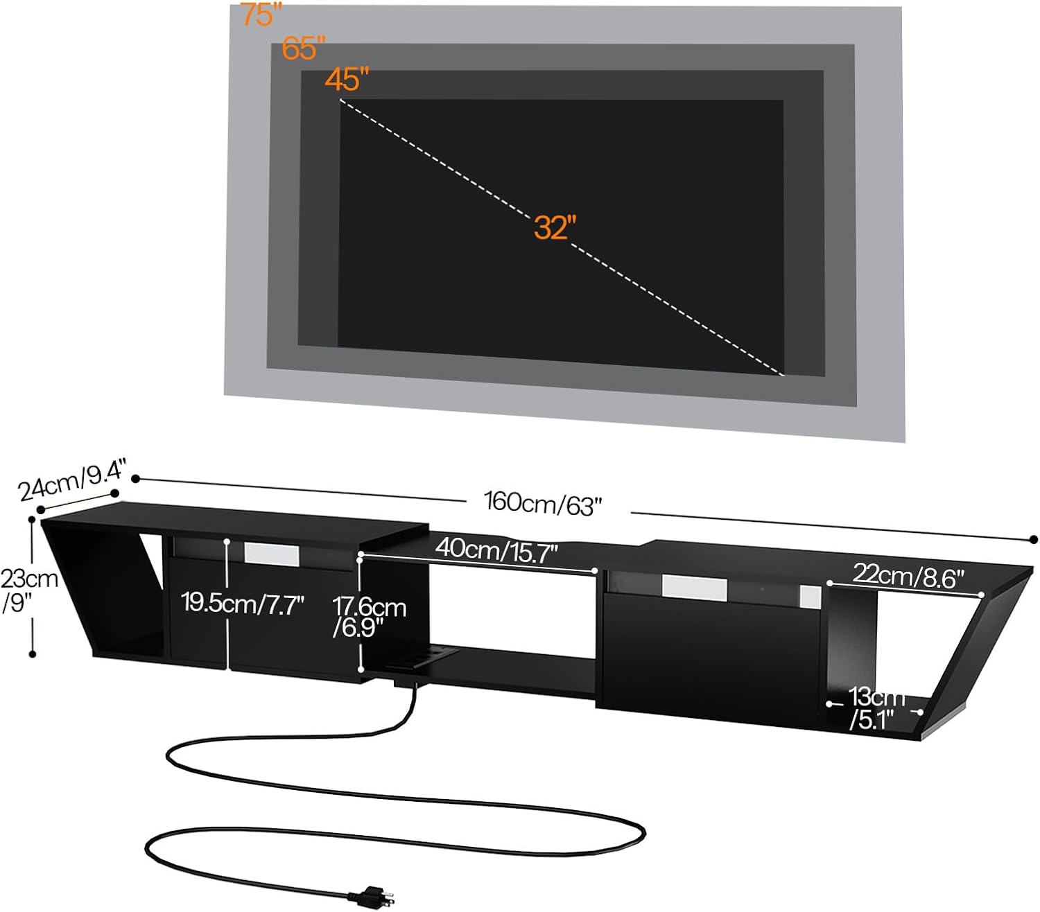 HOOBRO Floating TV Stand with Power Outlet, 63" Floating Entertainment Center with LED Light, Modern Wood Wall Mounted Media Console Shelf, Under TV Shelf, for Living Room, Bedroom, Black BB78UDDS01