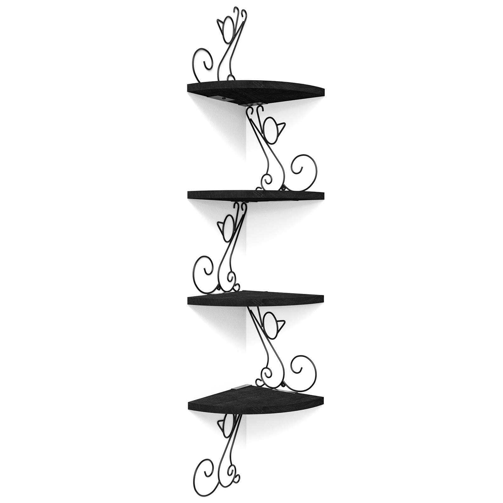 Alsonerbay Corner Shelf Wall Mount, 4 Tier Floating Shelves for Wall, Easy-to-Assemble Wall Shelves Rustic Wood Decor for Bedroom Living Room Bathroom Kitchen Office, Walnut Finish