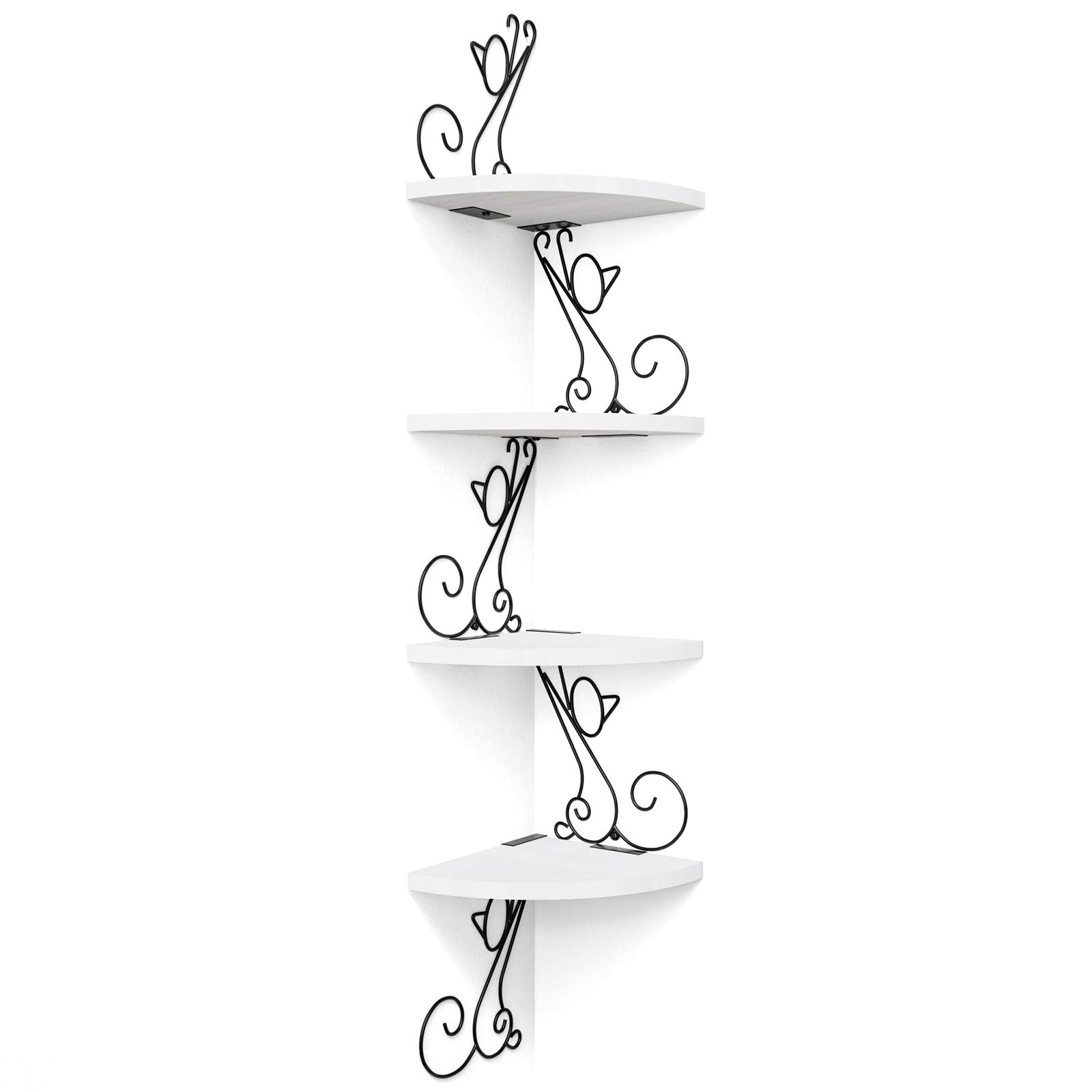 Alsonerbay Corner Shelf Wall Mount, 4 Tier Floating Shelves for Wall, Easy-to-Assemble Wall Shelves Rustic Wood Decor for Bedroom Living Room Bathroom Kitchen Office, Walnut Finish