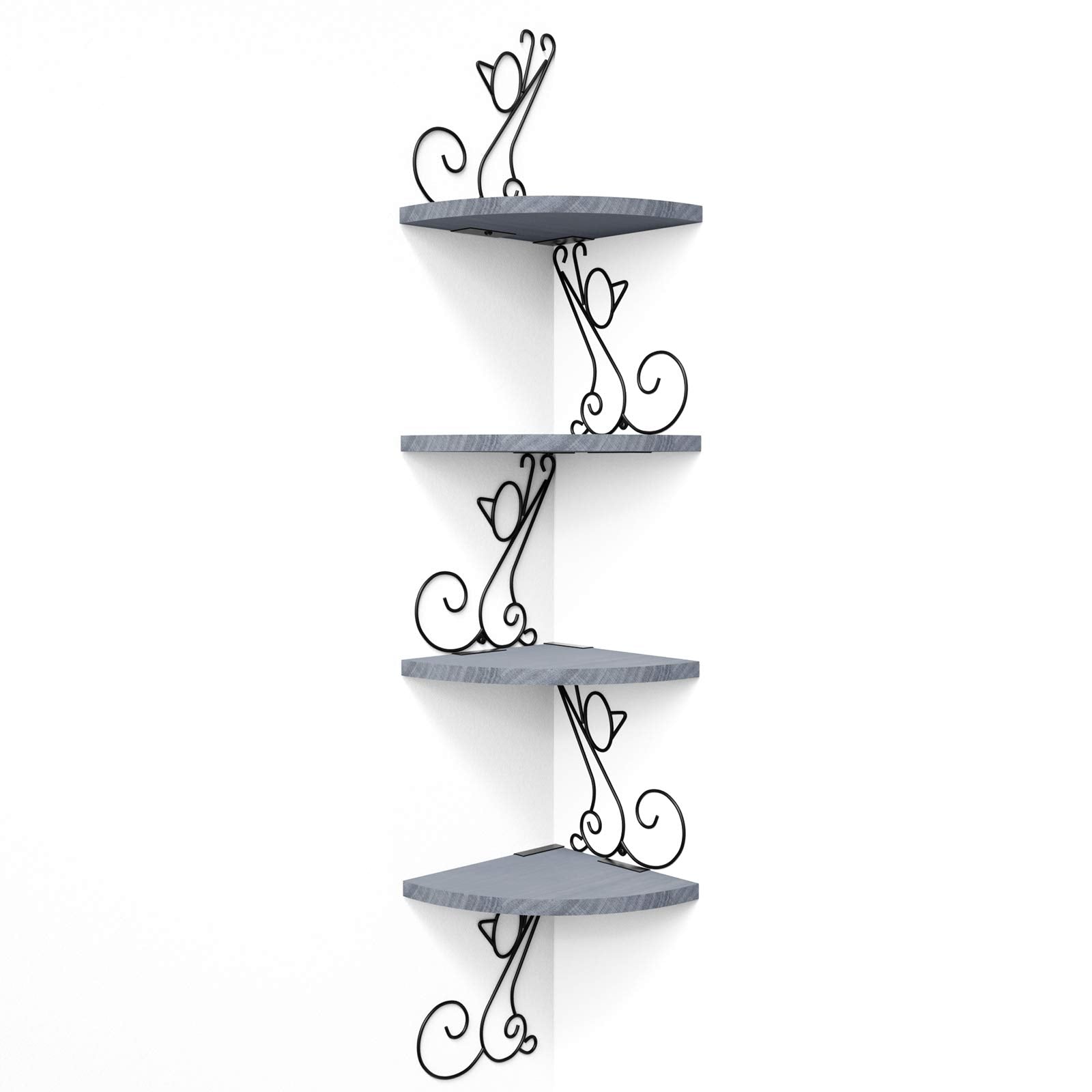 Alsonerbay Corner Shelf Wall Mount, 4 Tier Floating Shelves for Wall, Easy-to-Assemble Wall Shelves Rustic Wood Decor for Bedroom Living Room Bathroom Kitchen Office, Walnut Finish