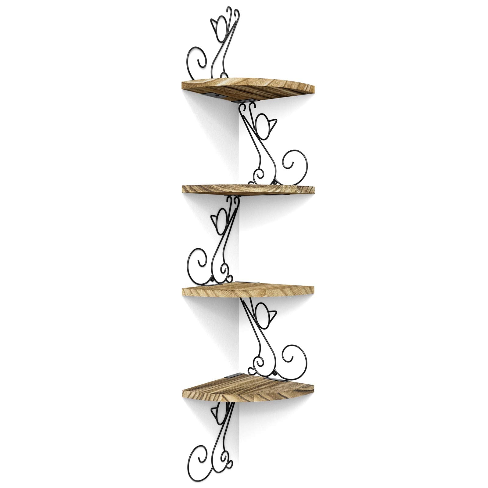 Alsonerbay Corner Shelf Wall Mount, 4 Tier Floating Shelves for Wall, Easy-to-Assemble Wall Shelves Rustic Wood Decor for Bedroom Living Room Bathroom Kitchen Office, Walnut Finish