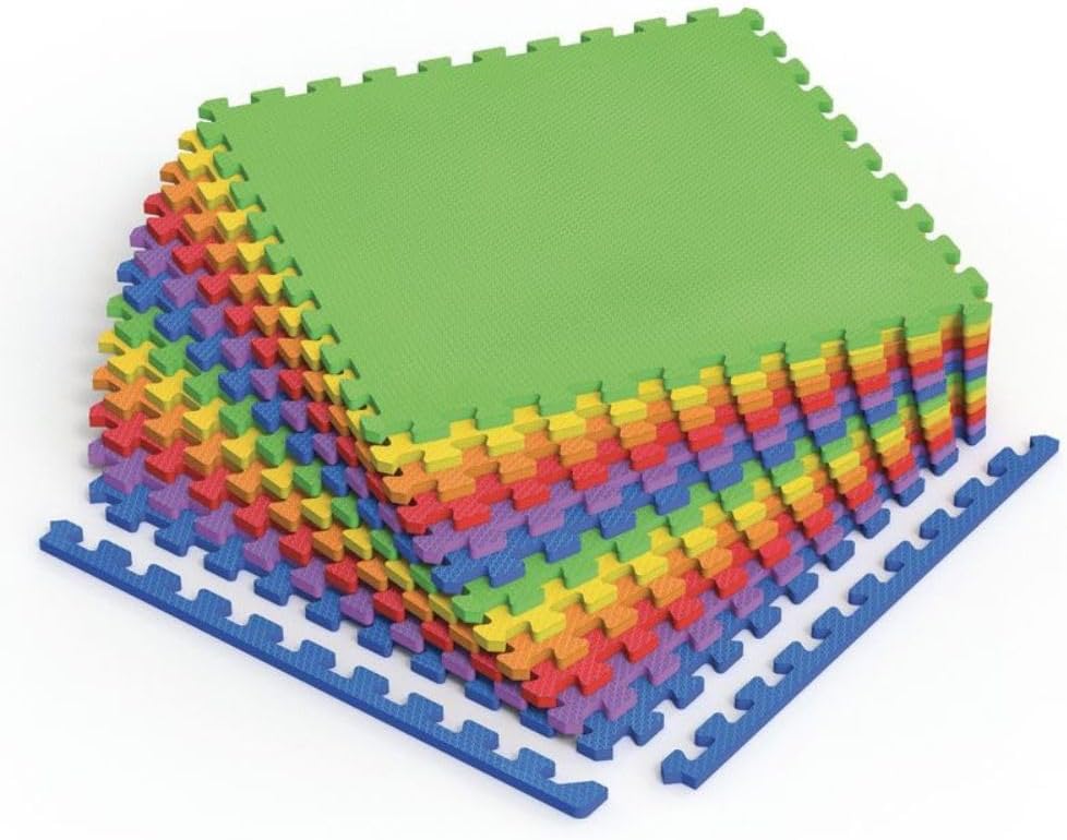 Norsk Kids Puzzle Play Mats Interlocking EVA Foam Floor Tiles Solid Color, 30 Tiles - 120 Sq. Ft., 1/2" Thick, Rainbow Pack