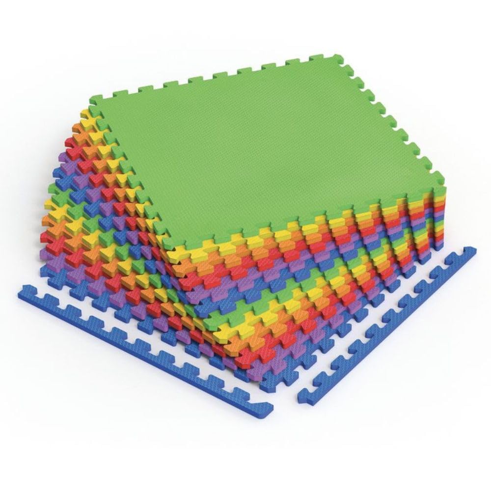 Norsk Kids Puzzle Play Mats Interlocking EVA Foam Floor Tiles Solid Color, 30 Tiles - 120 Sq. Ft., 1/2" Thick, Rainbow Pack
