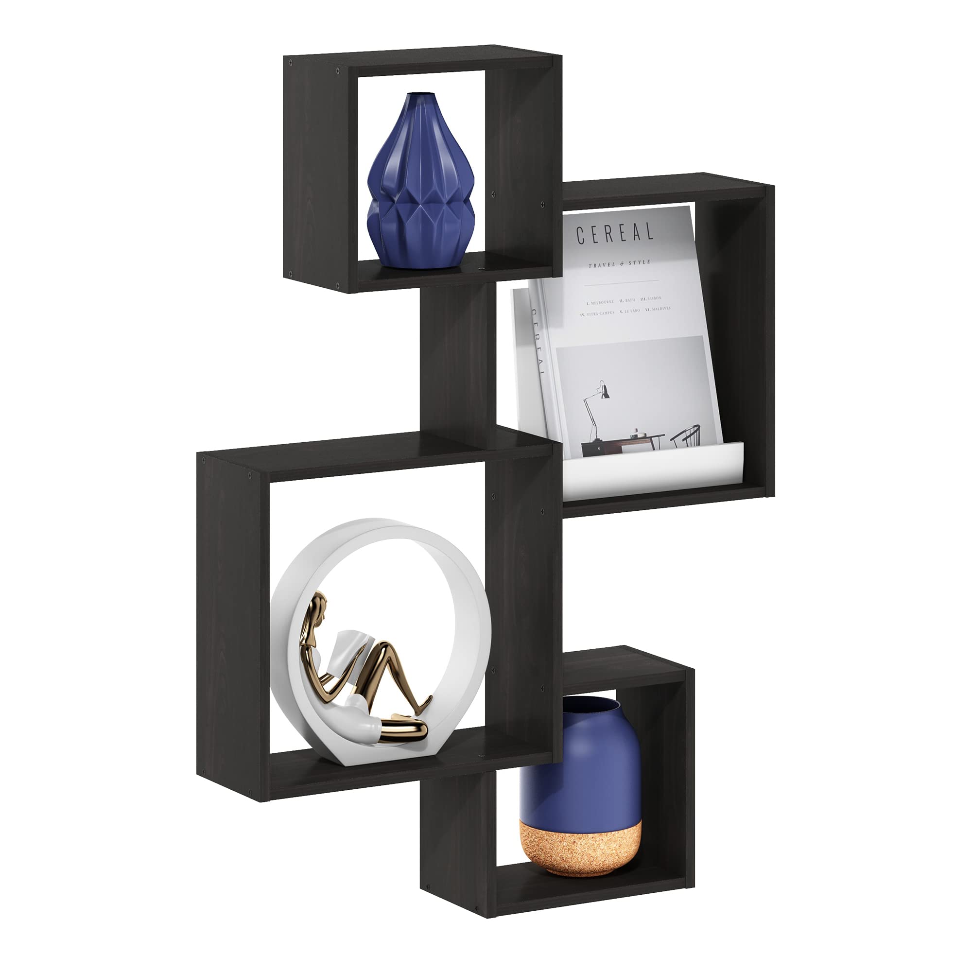 Furinno Rossi 5-Tier Floating Corner Shelf for Wall, Corner Zigzag Shelf Wall Mounted, Radial Wall Mount Shelves, for Home Office, Living Room, Bedroom, Bathroom, White