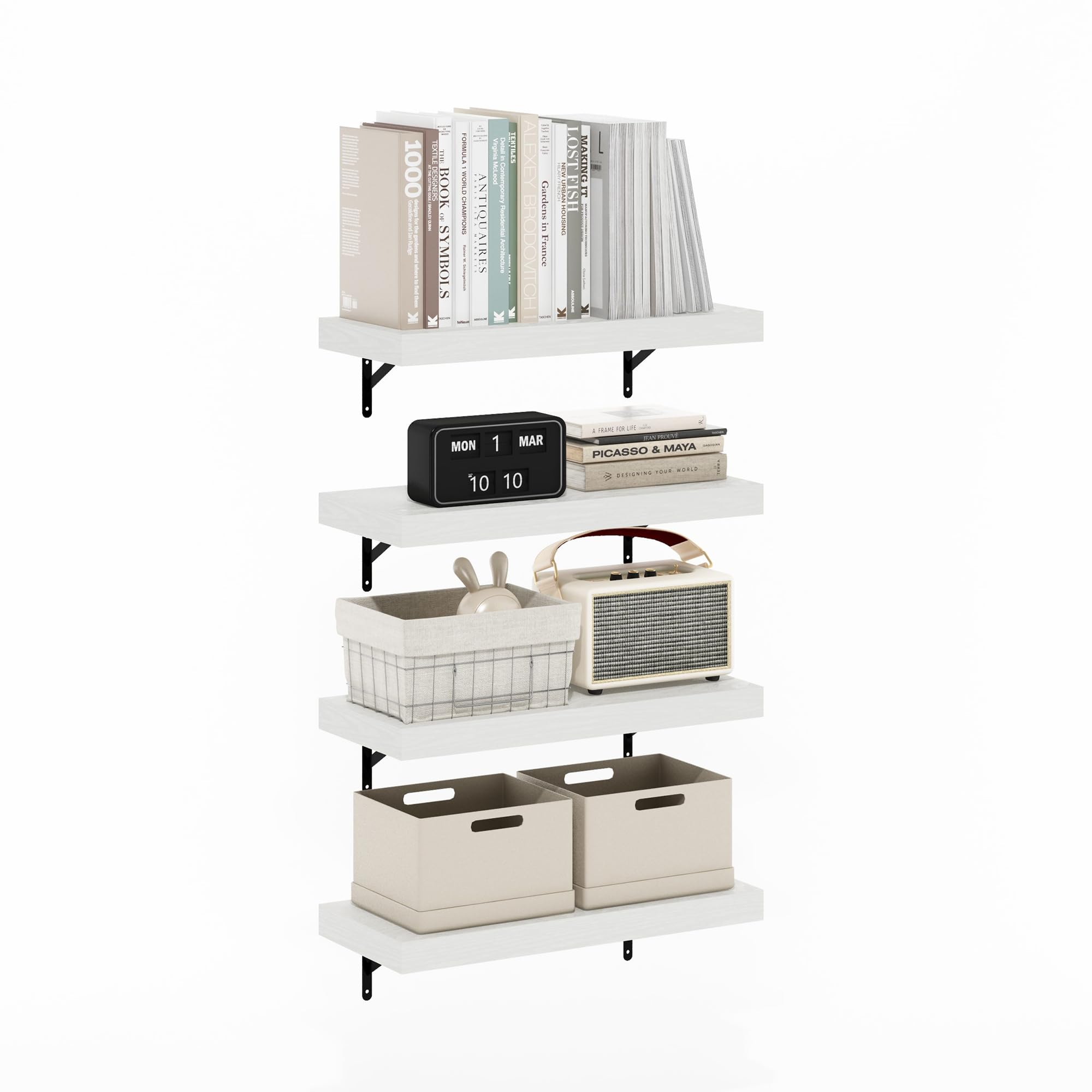 Furinno Rossi 5-Tier Floating Corner Shelf for Wall, Corner Zigzag Shelf Wall Mounted, Radial Wall Mount Shelves, for Home Office, Living Room, Bedroom, Bathroom, White