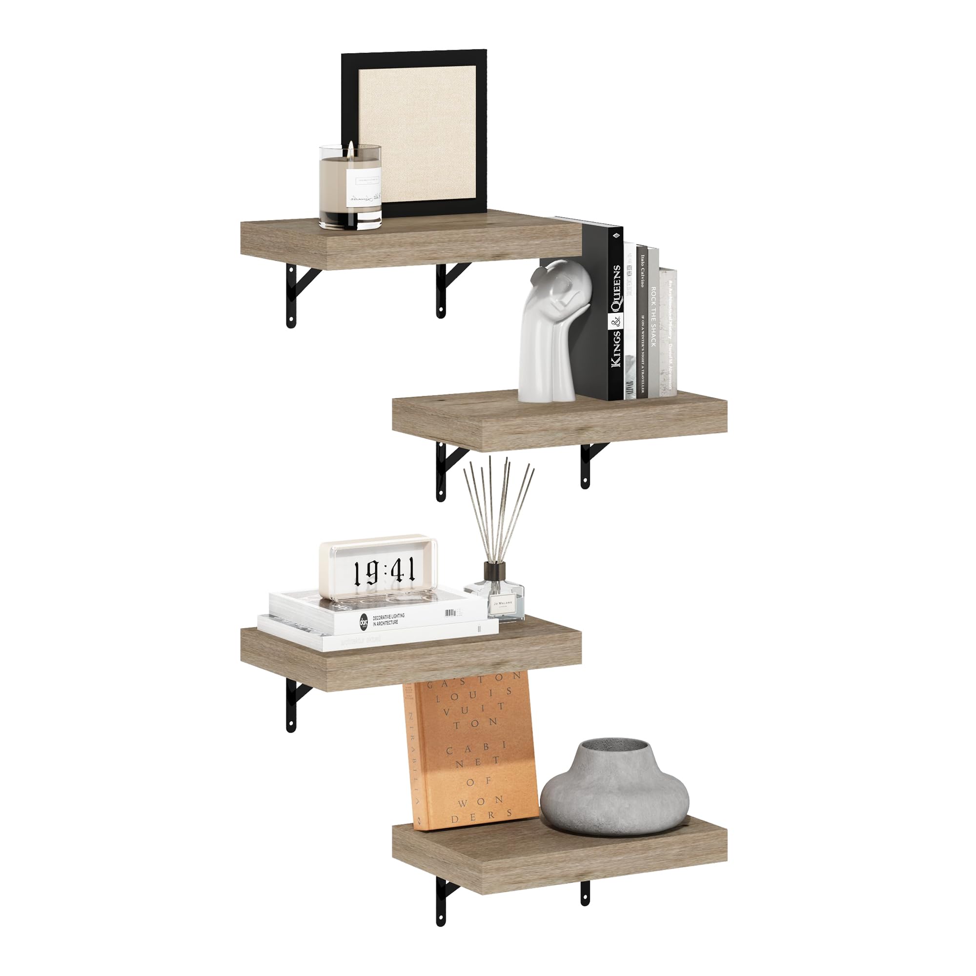 Furinno Rossi 5-Tier Floating Corner Shelf for Wall, Corner Zigzag Shelf Wall Mounted, Radial Wall Mount Shelves, for Home Office, Living Room, Bedroom, Bathroom, White