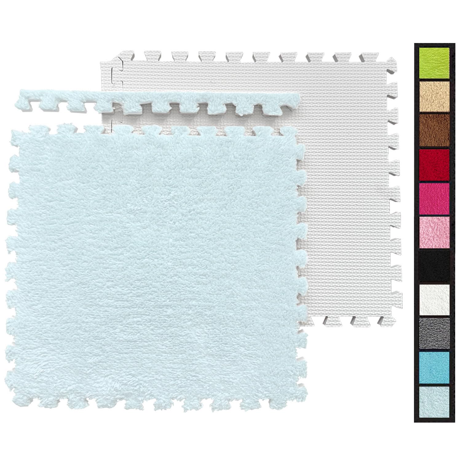 16 Pcs Kids Foam Interlocking Carpet Tiles with Border, Thick Carpet Squares Plush Floor Playmats Baby Crawling Rug - 49" x 49" (Navy Blue, 16 Tiles)