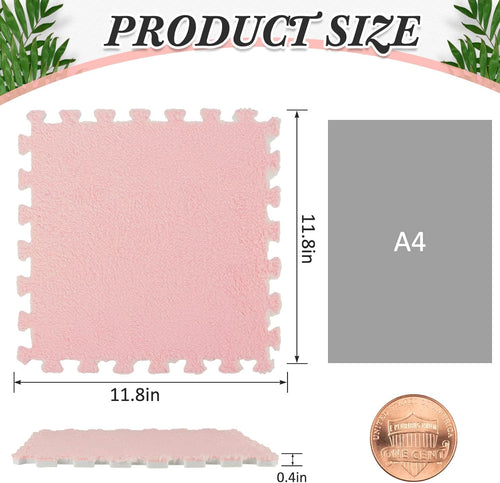 Amylove 72 Pieces Plush Foam Floor Mat Square Interlocking Carpet Tiles with Border 12 x 12 x 0.4 in Fluffy Play Mat Floor Tiles Soft Climbing Area Rugs for Home Playroom(White, Pink, Purple)