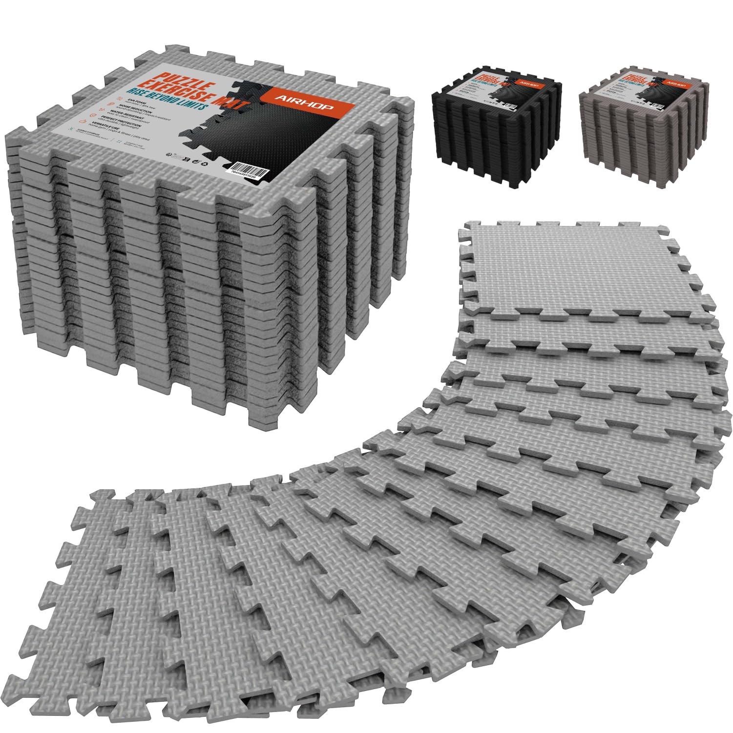 AIRHOP 18 Tiles Gym Floor Mat, EVA Foam Puzzle Gym Mat, High-Density Interlocking Foam Floor Tiles for Home Gym, Play Workout Garage Kitchen Flooring