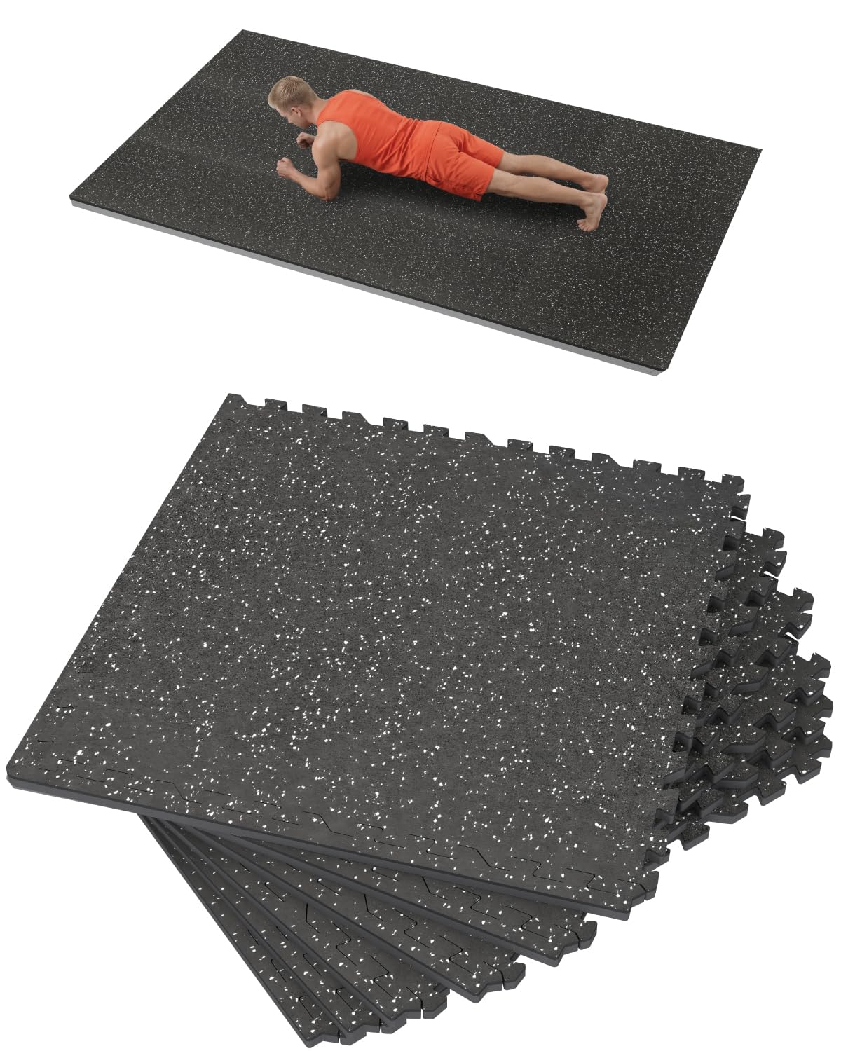 0.56 Inch Thick 48 Sq Ft Gym Flooring for Home Gym, 12 Tiles Robust Rubber Top with Eva Foam Exercise Equipment Mats, Protective Flooring Puzzle Mat for Fitness Room