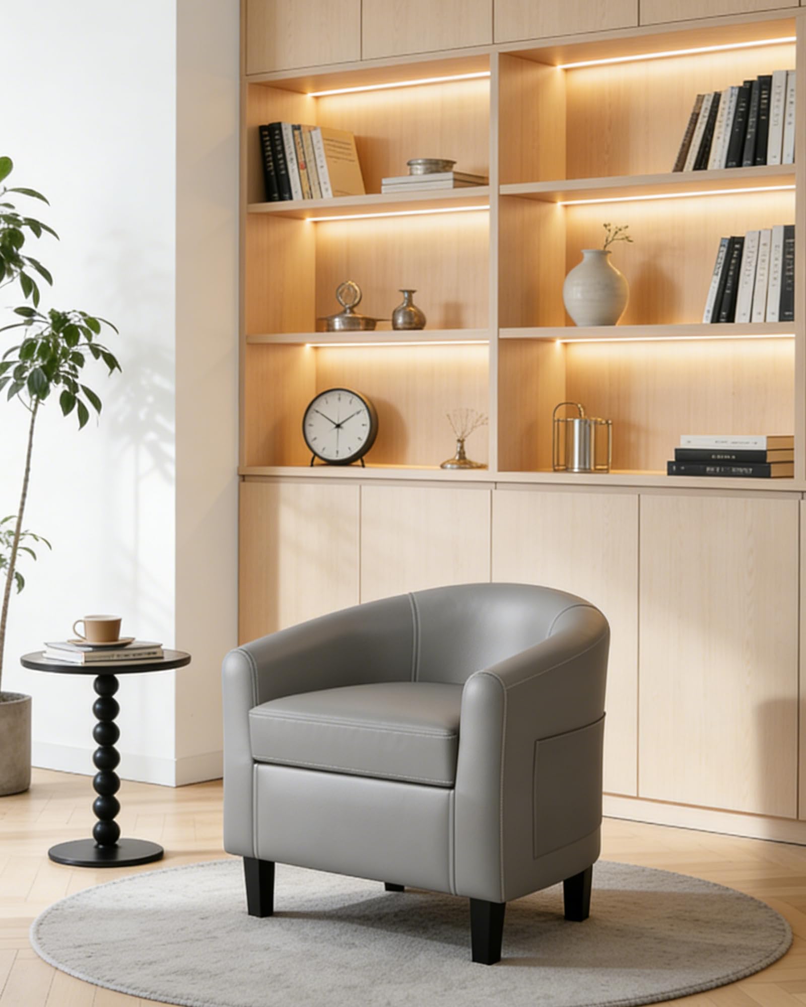 GarveeHome Accent Chair Faux Leather Barrel Chairs Club Armchair with Soft Seat for Living Room Bedroom Reading Waiting Room - Brown