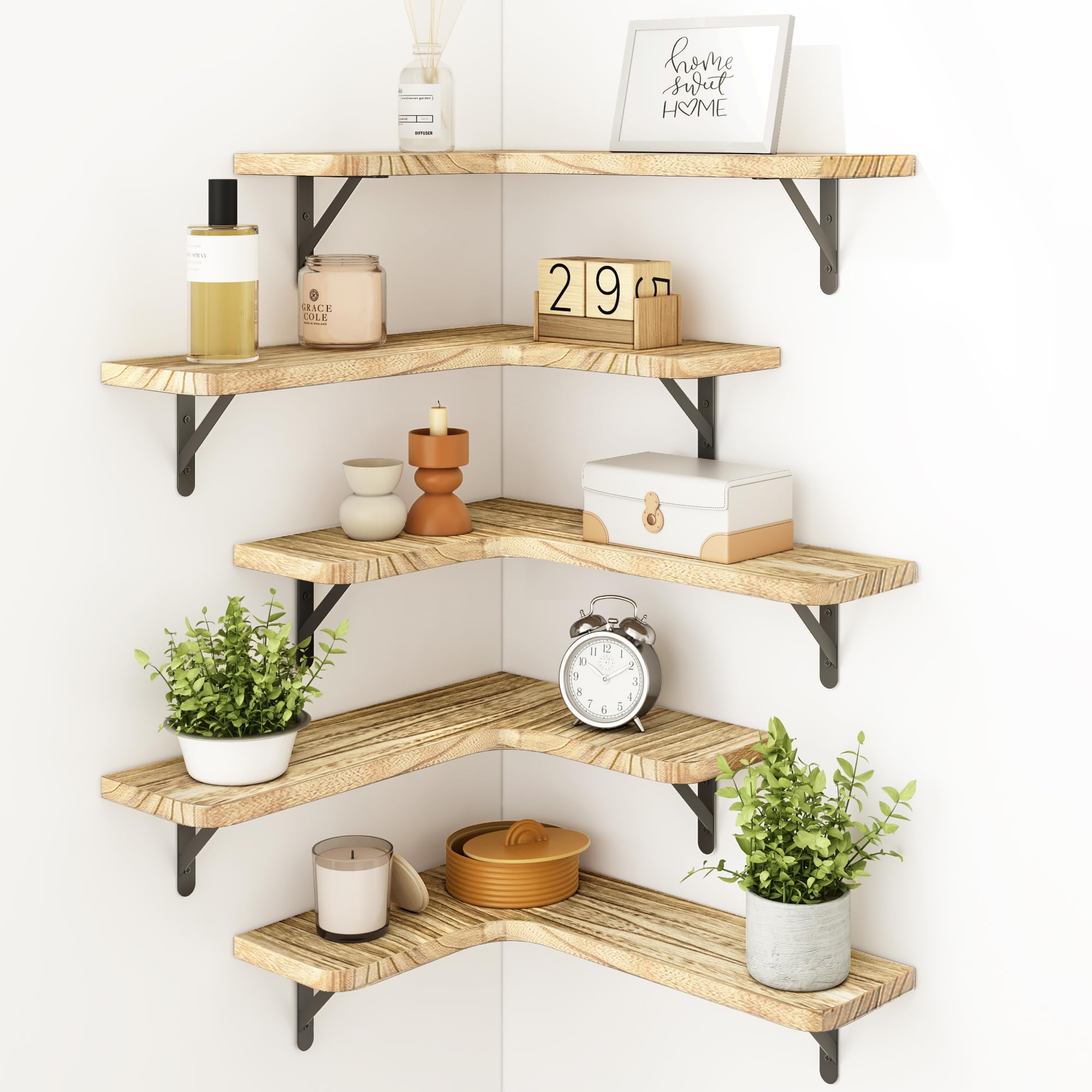Fixwal Corner Shelves Floating Shelves for Wall Bathroom Kitchen Bedroom Home Decor Laundry Room Living Room Set of 5 (Black)