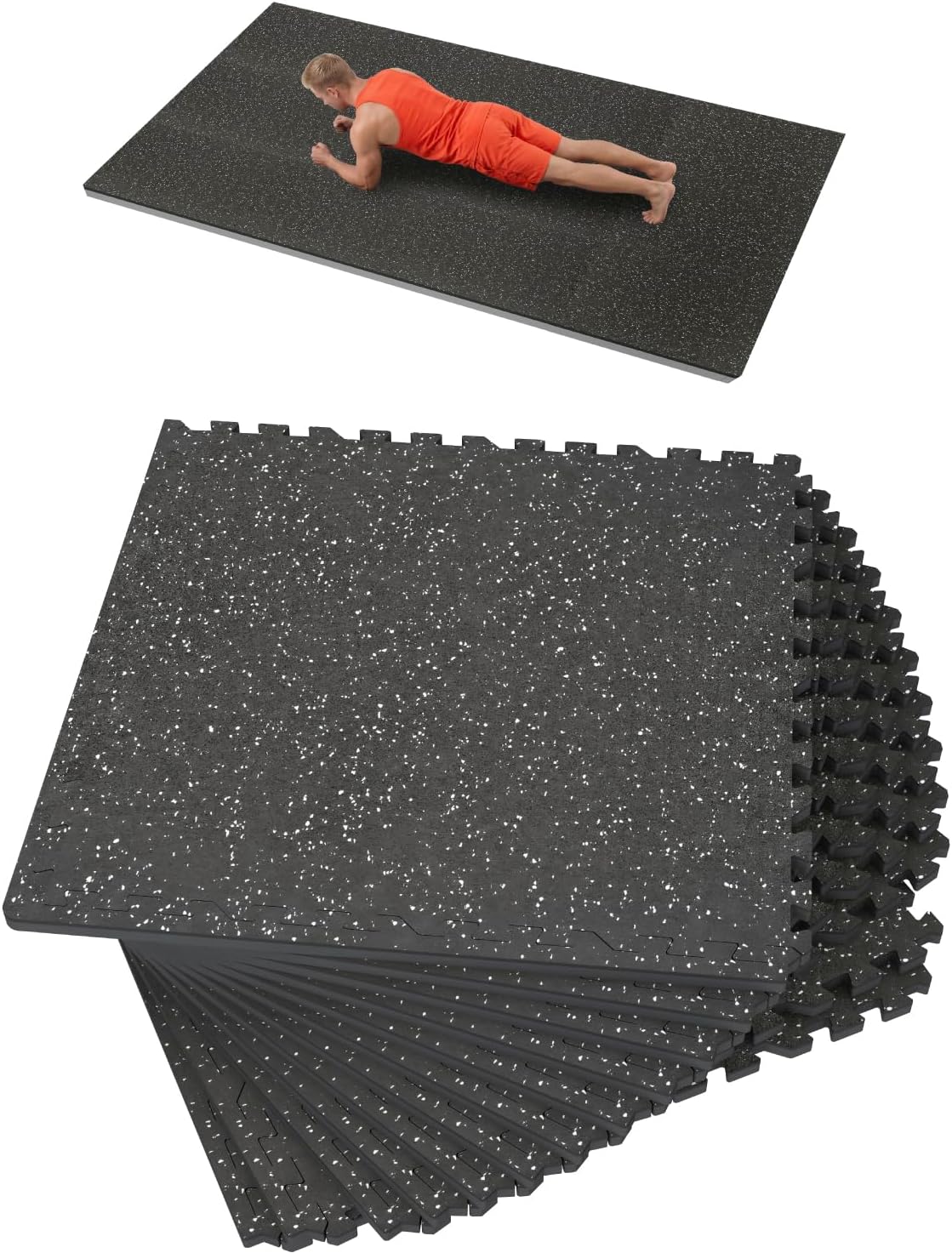 0.56 Inch Thick 48 Sq Ft Gym Flooring for Home Gym, 12 Tiles Robust Rubber Top with Eva Foam Exercise Equipment Mats, Protective Flooring Puzzle Mat for Fitness Room