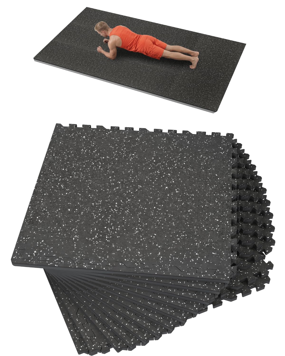 0.56 Inch Thick 48 Sq Ft Gym Flooring for Home Gym, 12 Tiles Robust Rubber Top with Eva Foam Exercise Equipment Mats, Protective Flooring Puzzle Mat for Fitness Room