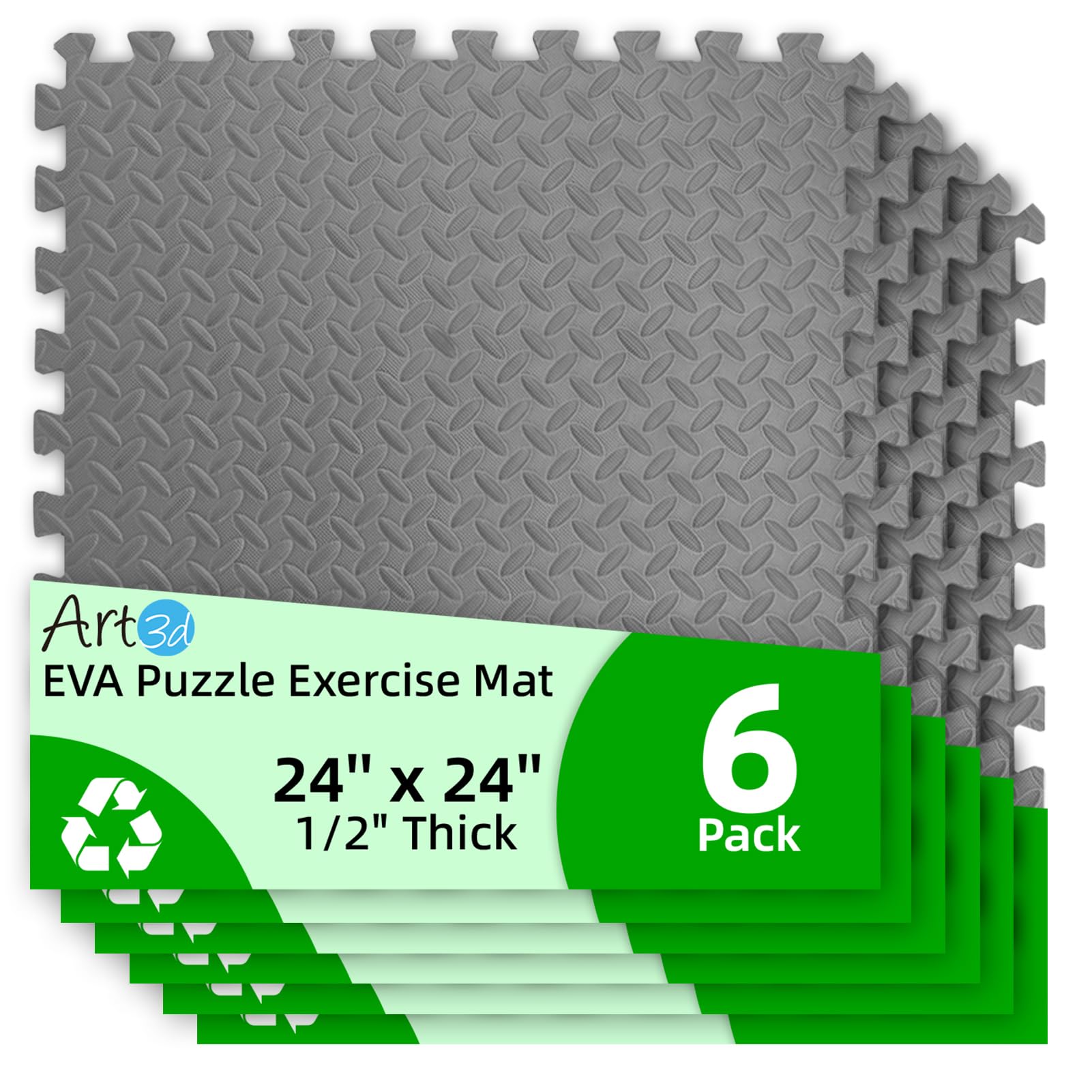 Art3d 24" x 24" EVA Interlocking Exercise Mats, 1/2" Thick Foam Puzzle Flooring for Workout, Gym Equipments, Training Areas, 6 and 12 Pack