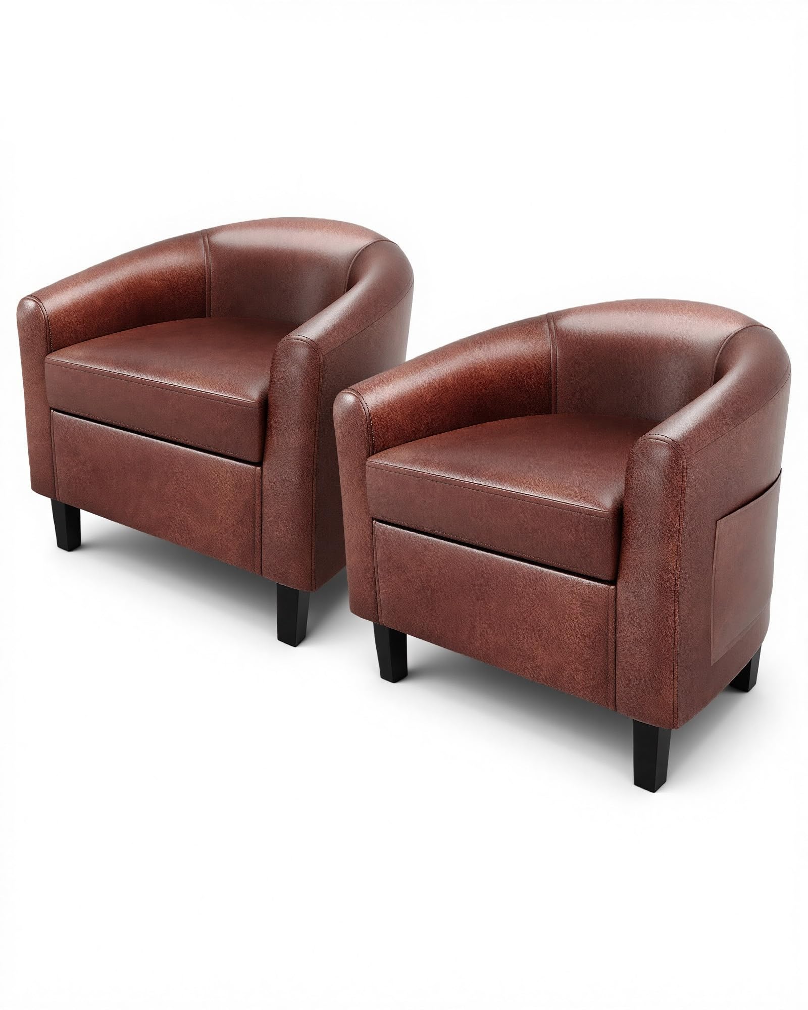 GarveeHome Accent Chair Faux Leather Barrel Chairs Club Armchair with Soft Seat for Living Room Bedroom Reading Waiting Room - Brown