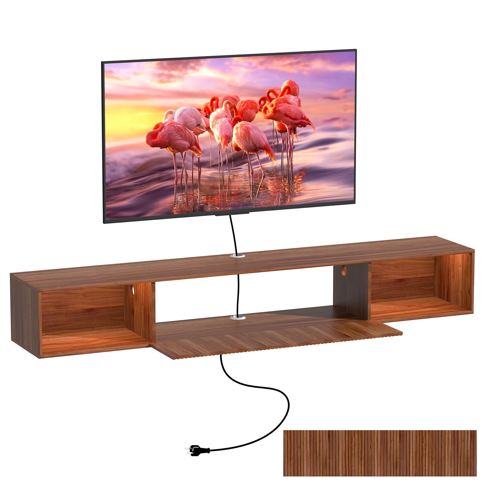 55" Floating TV Stand with LED Light, Floating TV Stand Wall Mounted, Floating Entertainment Center with Storage Long for Bedroom, Wood Floating TV Shelf for Living Room (Black)