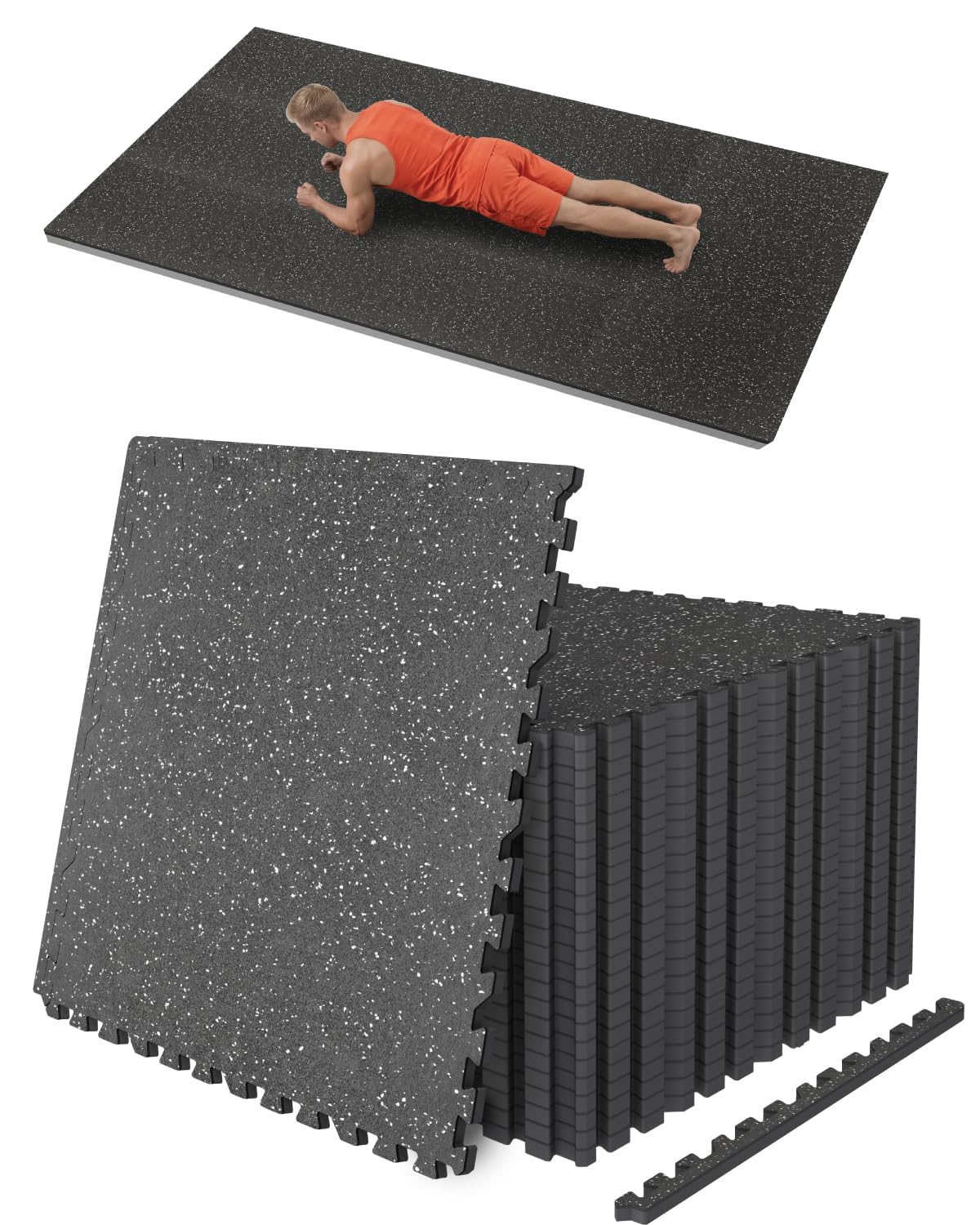 0.56 Inch Thick 48 Sq Ft Gym Flooring for Home Gym, 12 Tiles Robust Rubber Top with Eva Foam Exercise Equipment Mats, Protective Flooring Puzzle Mat for Fitness Room