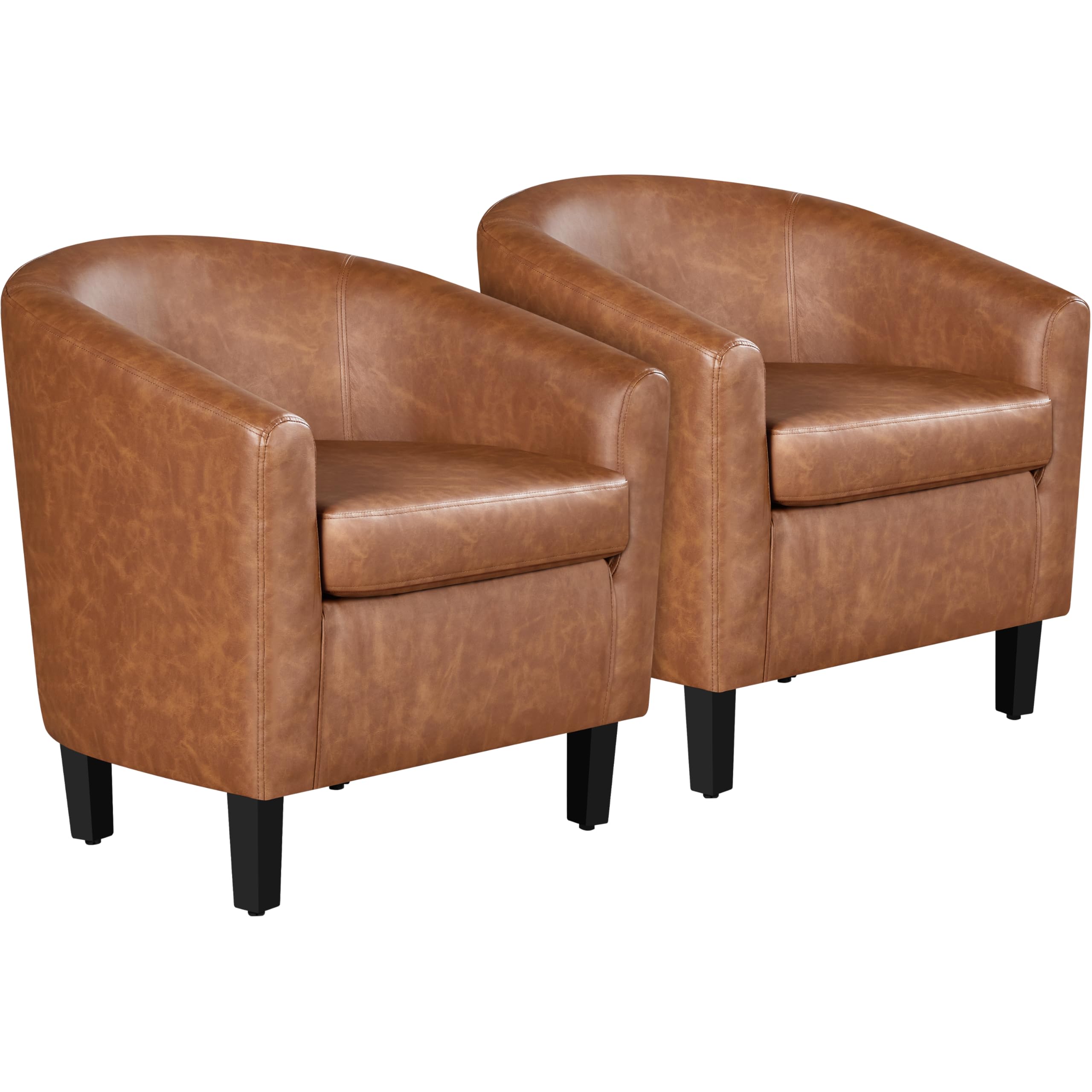Yaheetech Barrel Chairs Set of 2, Faux Leather Club Armchairs, PU Leather Accent Chairs with Soft Padded Seat for Living Room Bedroom Waiting Reading Room, Black