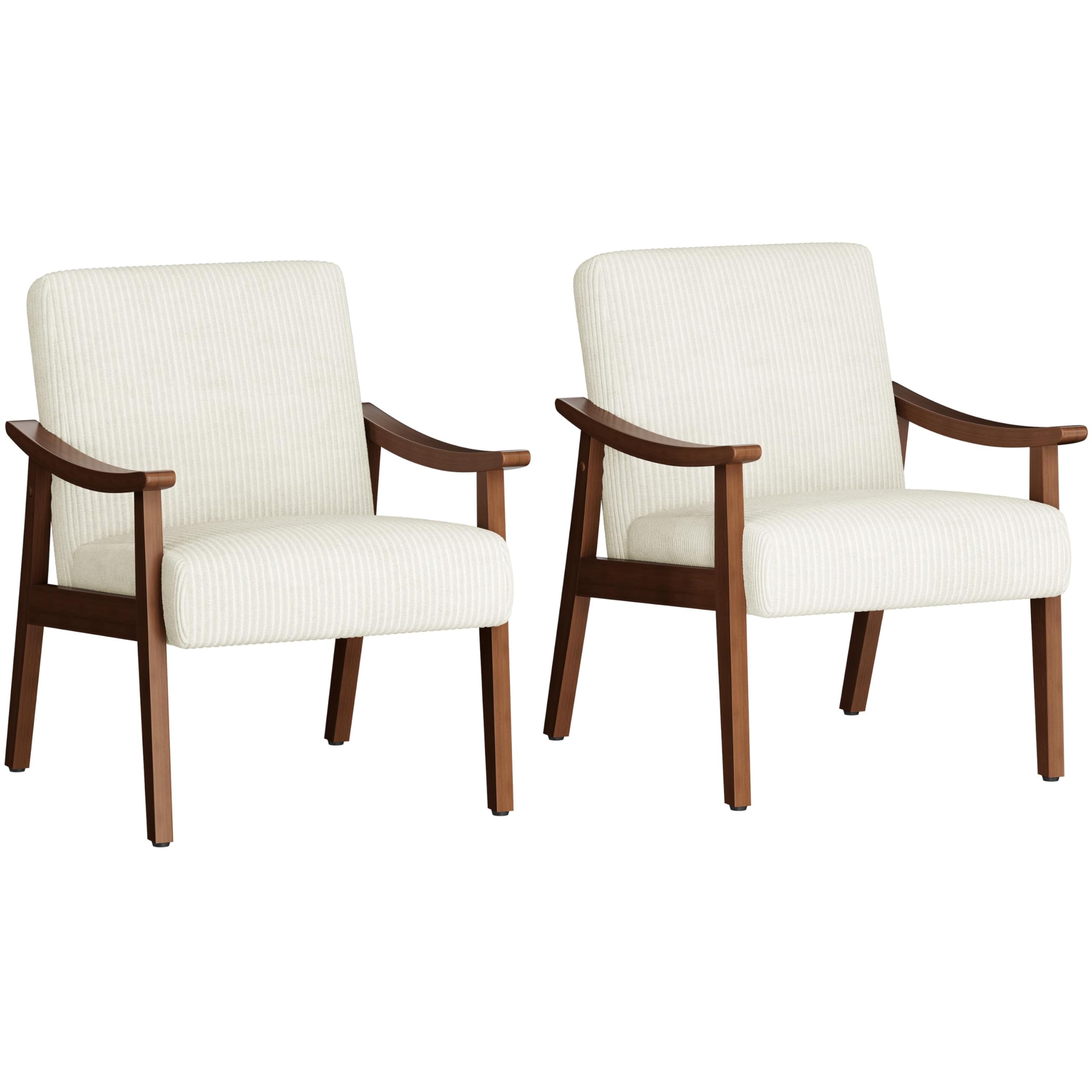 Yaheetech PU Leather Accent Chair, Mid-Century Modern Armchair with Solid Wood Legs, Reading Leisure Chair for Living Room Bedroom Waiting Room, Light Brown, Set of 2