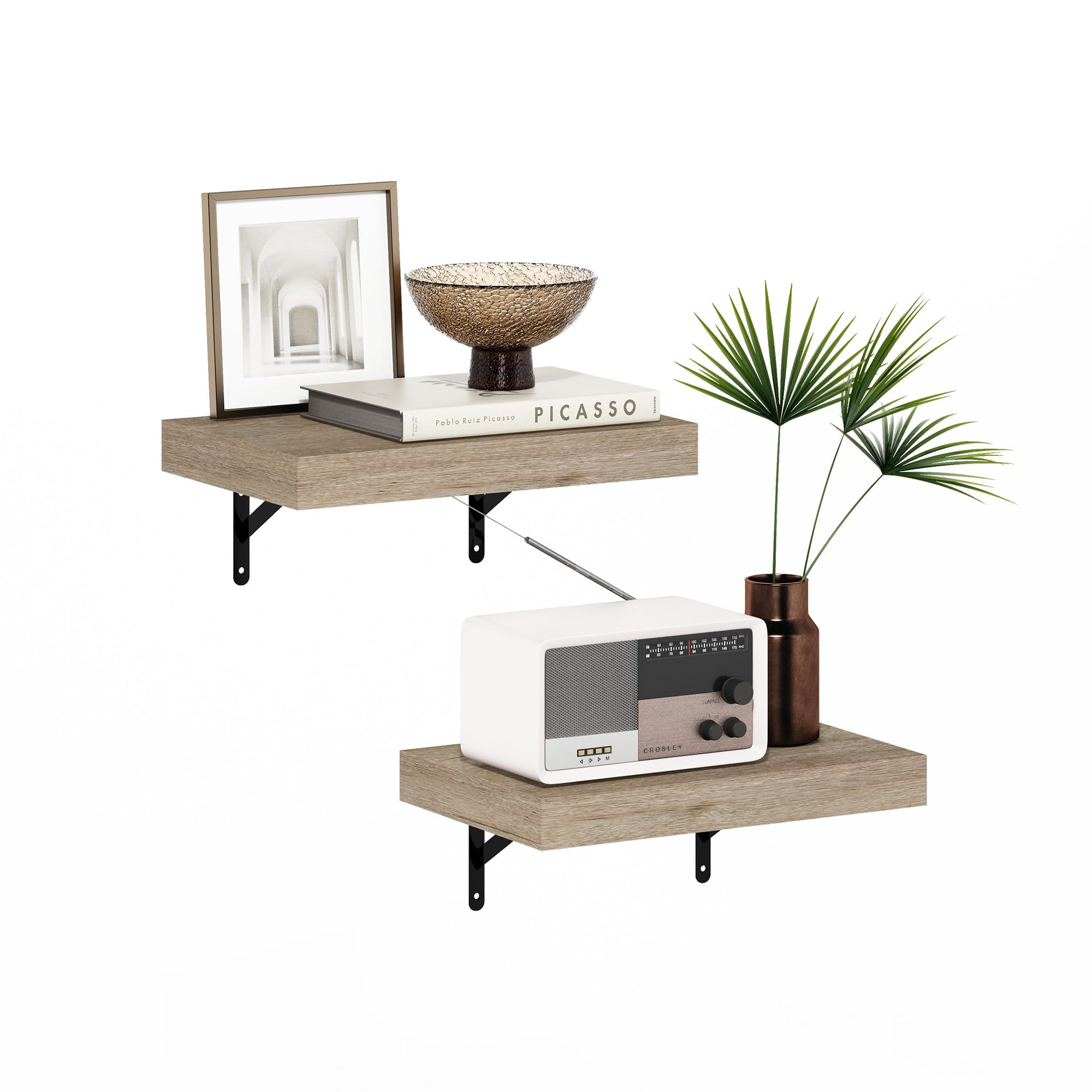 Furinno Rossi 5-Tier Floating Corner Shelf for Wall, Corner Zigzag Shelf Wall Mounted, Radial Wall Mount Shelves, for Home Office, Living Room, Bedroom, Bathroom, White