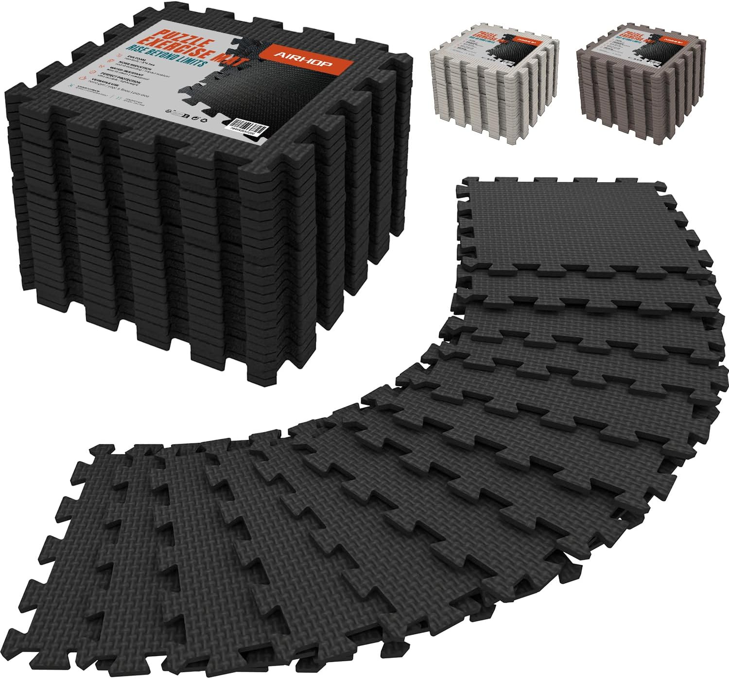 AIRHOP 18 Tiles Gym Floor Mat, EVA Foam Puzzle Gym Mat, High-Density Interlocking Foam Floor Tiles for Home Gym, Play Workout Garage Kitchen Flooring