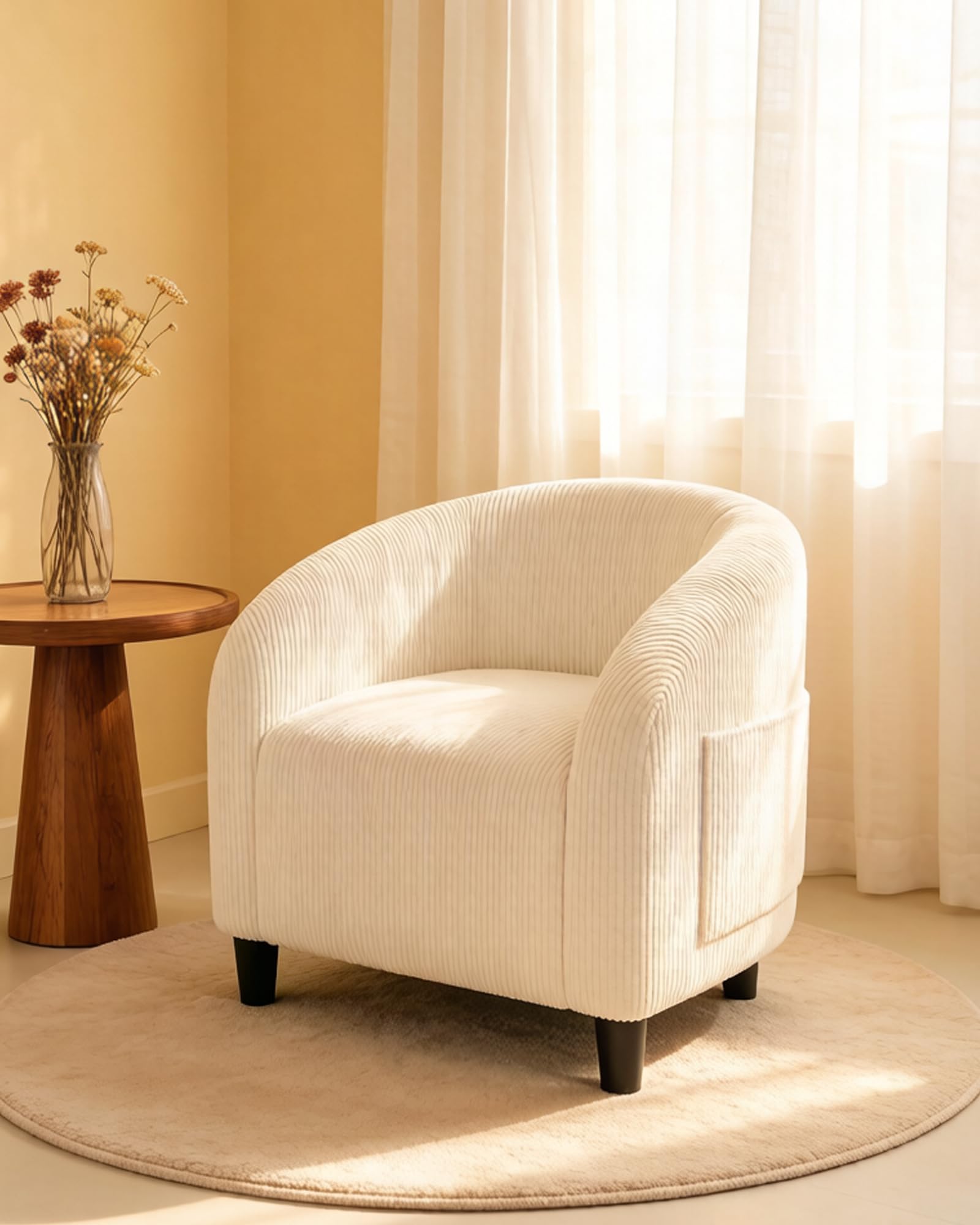 GarveeHome Accent Chair Faux Leather Barrel Chairs Club Armchair with Soft Seat for Living Room Bedroom Reading Waiting Room - Brown