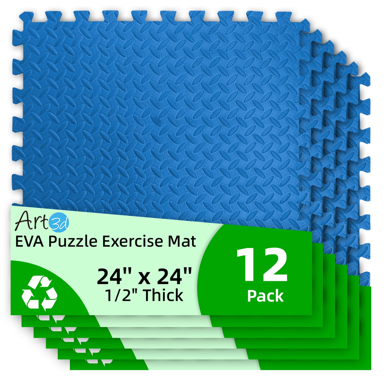 Art3d 24" x 24" EVA Interlocking Exercise Mats, 1/2" Thick Foam Puzzle Flooring for Workout, Gym Equipments, Training Areas, 6 and 12 Pack