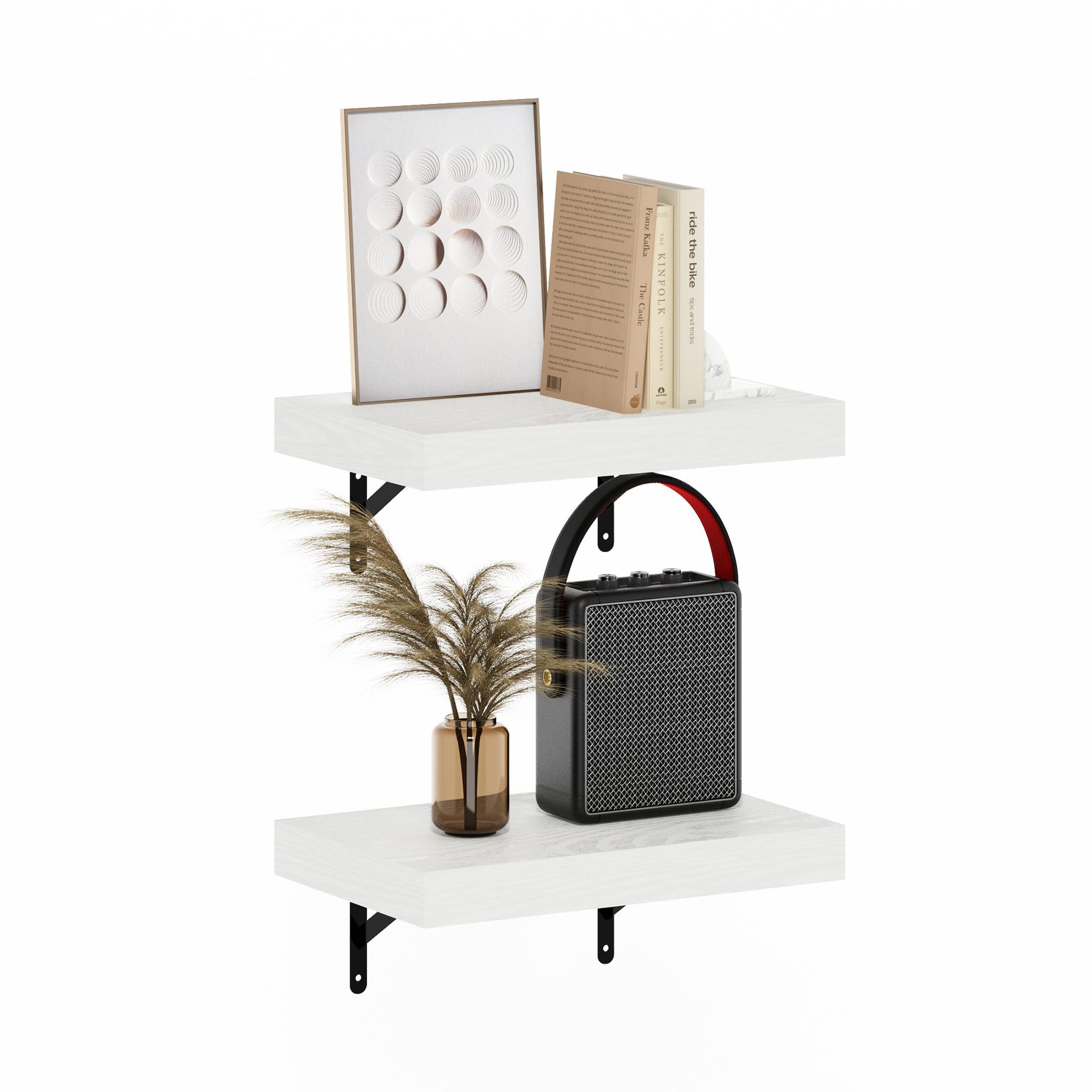 Furinno Rossi 5-Tier Floating Corner Shelf for Wall, Corner Zigzag Shelf Wall Mounted, Radial Wall Mount Shelves, for Home Office, Living Room, Bedroom, Bathroom, White