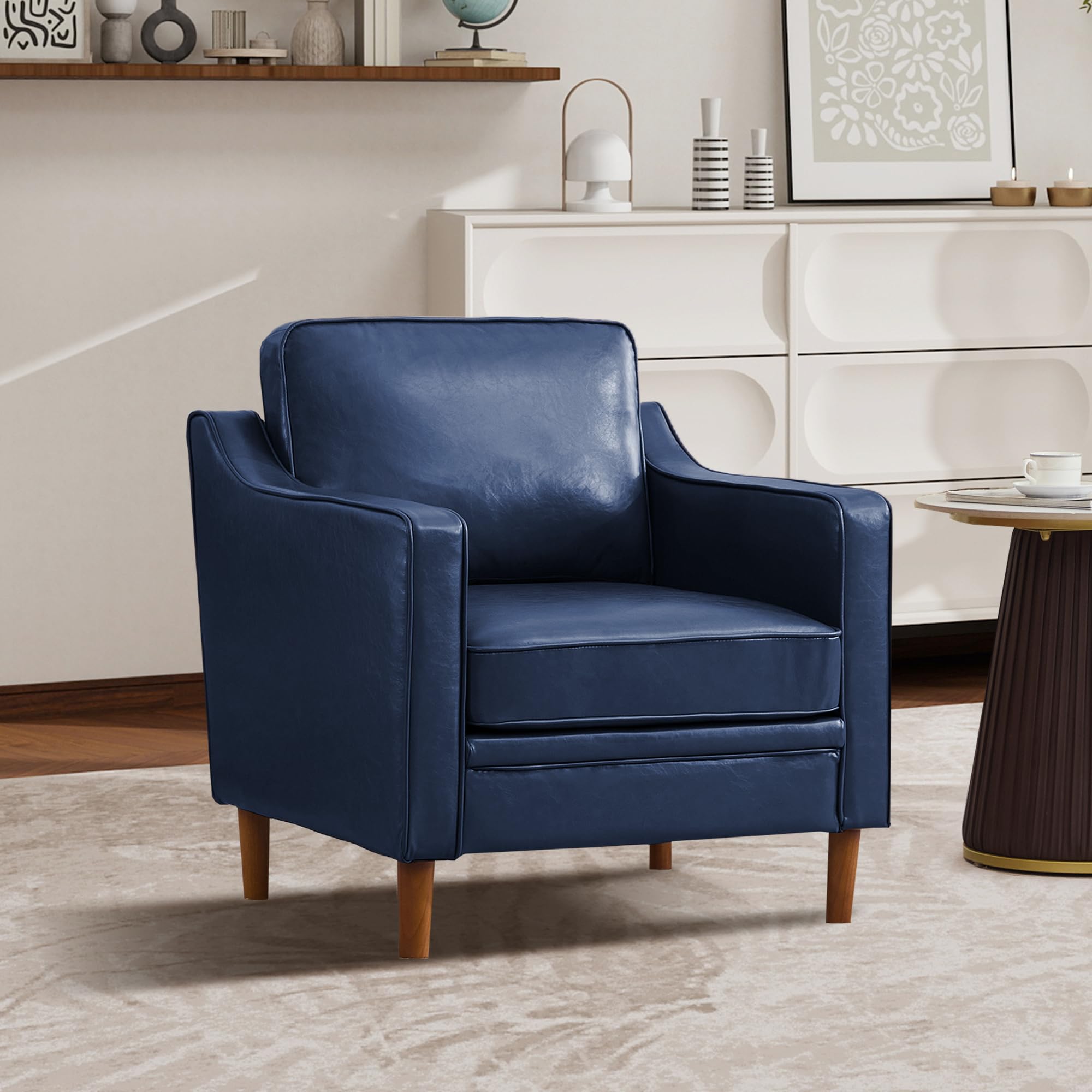 Kingfun Accent Chair Set of 2, Living Room Chairs, Faux Leather Reading Armchair, Mid Century with Solid Wood Foot, Upholstered Modern Decor for Bedroom, Apartment, Brown