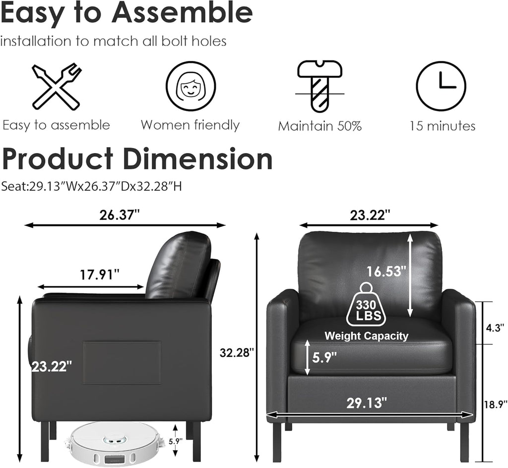 STHOUYN Black Faux Leather Accent Chair Set of 2 with Arms, Modern Small Accent Office Chair, Waiting Room Chairs for Living Room Bedroom with Metal Legs