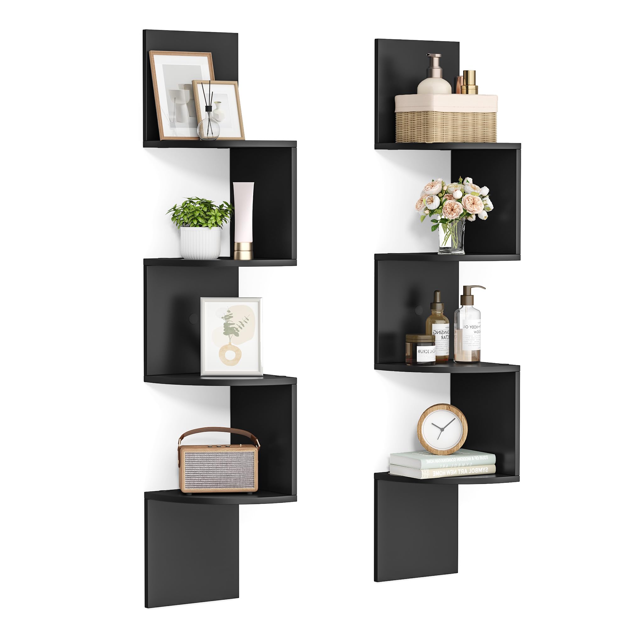 VASAGLE Corner Shelf Wall Mount, 5-Tier Floating Corner Bookshelf, Plant Shelf for Bedroom, Living Room, Bathroom, Home Office, Cloud White
