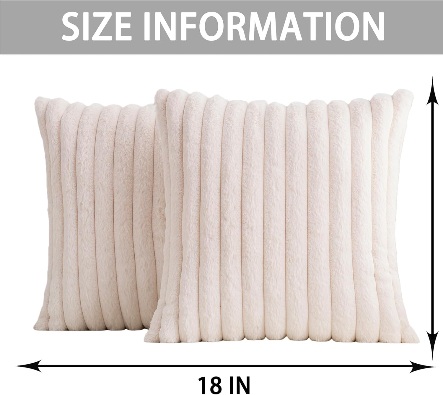 Aegero Pack of 2 Faux Fur Christmas Throw Pillow Covers 18x18 Inch, Soft Plush Striped Neutral Couch Pillow Cover, with Velvet Back Modern Home Decor for Sofa Living Room Couch Bed Cream White