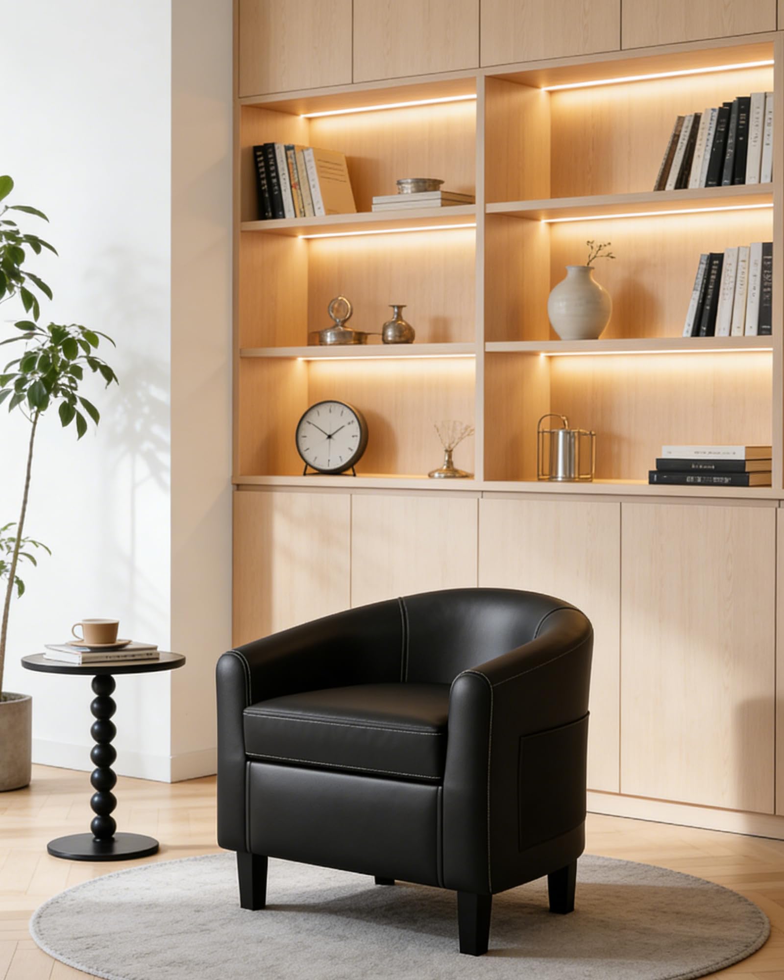 GarveeHome Accent Chair Faux Leather Barrel Chairs Club Armchair with Soft Seat for Living Room Bedroom Reading Waiting Room - Brown