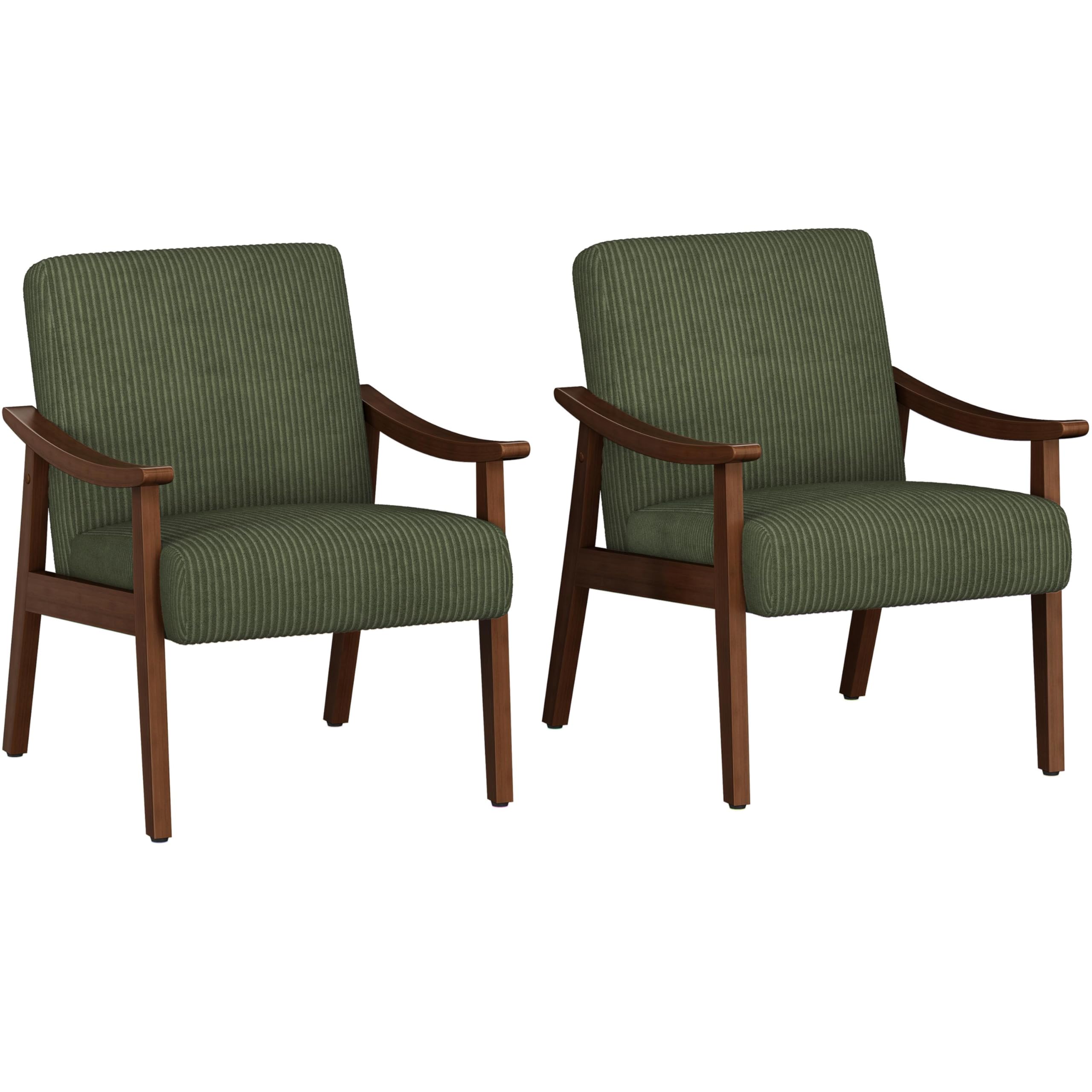 Yaheetech PU Leather Accent Chair, Mid-Century Modern Armchair with Solid Wood Legs, Reading Leisure Chair for Living Room Bedroom Waiting Room, Light Brown, Set of 2