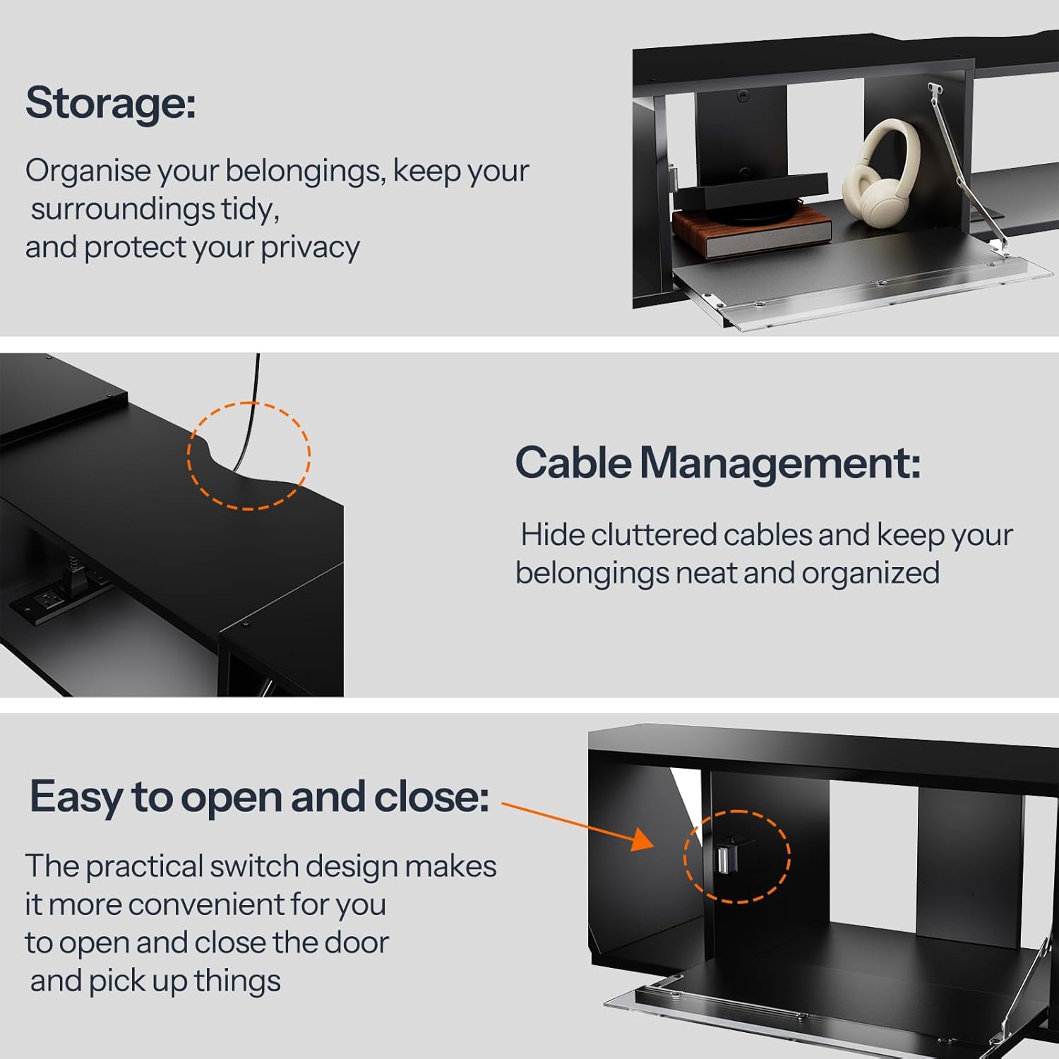 HOOBRO Floating TV Stand with Power Outlet, 63" Floating Entertainment Center with LED Light, Modern Wood Wall Mounted Media Console Shelf, Under TV Shelf, for Living Room, Bedroom, Black BB78UDDS01