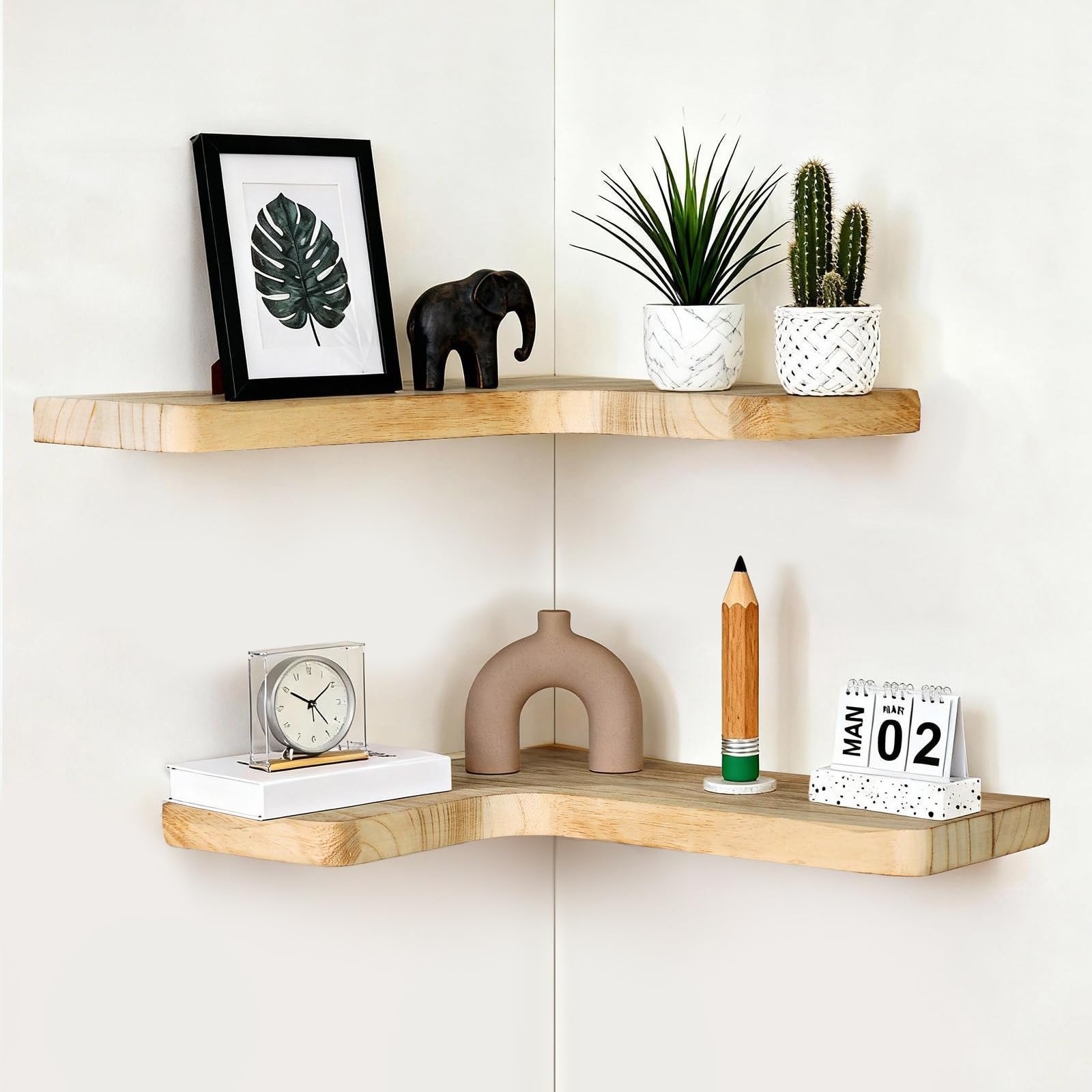 Floating Corner Shelves, Wall Shelf Set of 3, Shelves for Wall Storage, Solid Wood Shelves for Storage, Wall Mount Wooden Display Shelf for Bathroom Bedroom Kitchen Garage (Light 3Pcs)